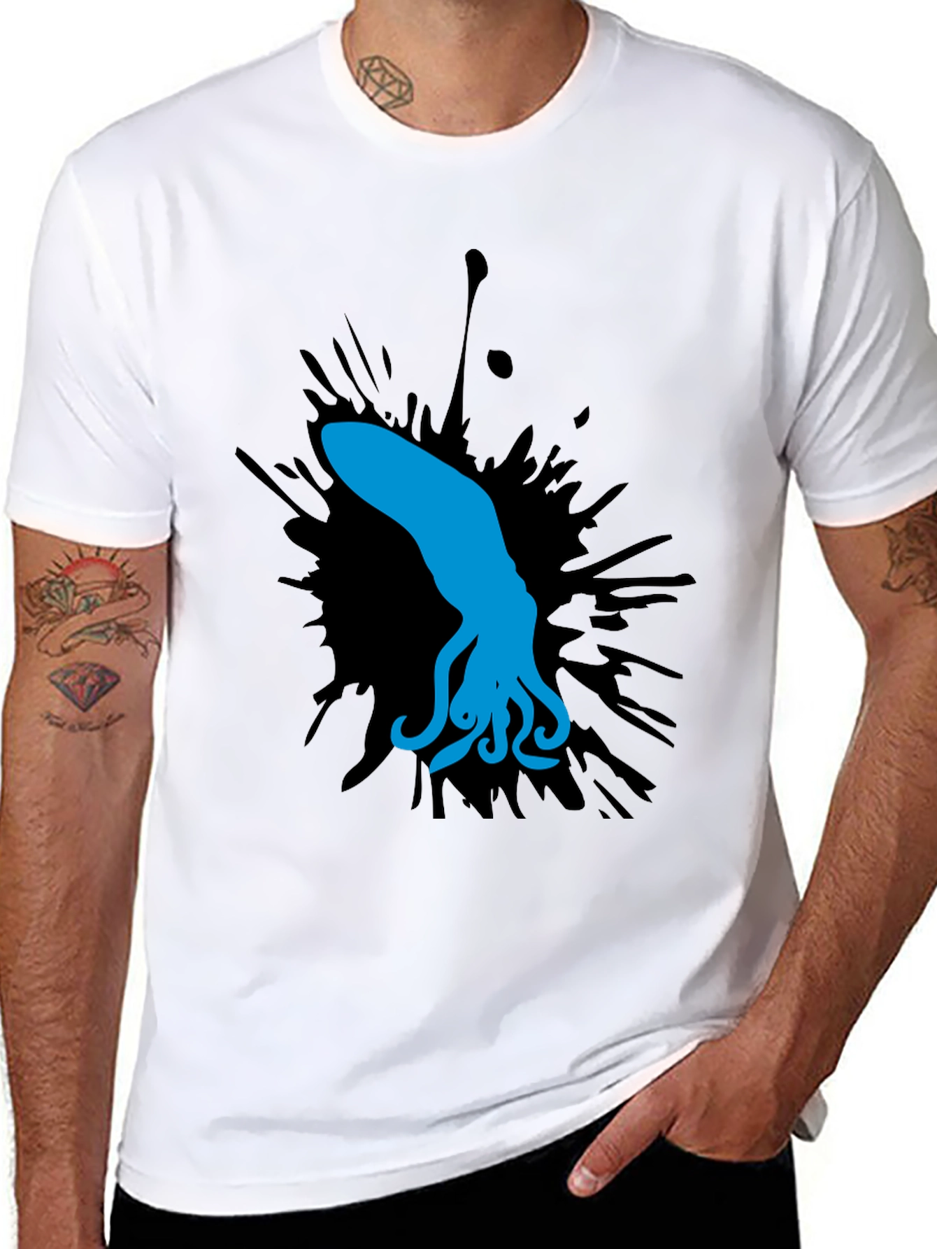 Black Blue Squid Graphic Tee - Black Cotton Shirt view 8
