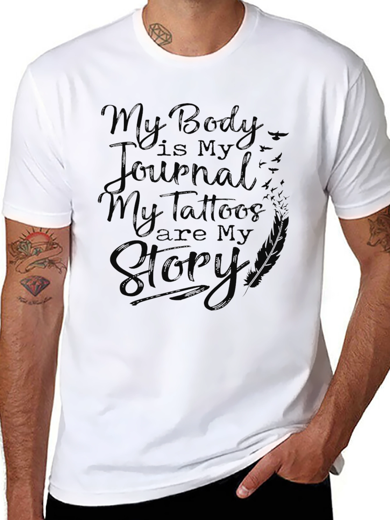 Black Tattooed Man Black T-Shirt: My Body is My Journal, My Tattoos Are My Story view 8