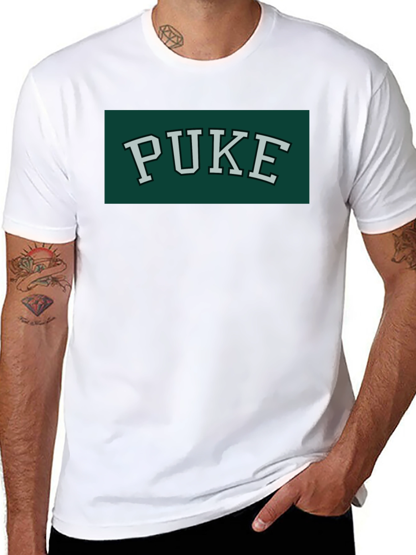 Black PUKE Text Tee - Retro College Style Graphic T-Shirt view 8