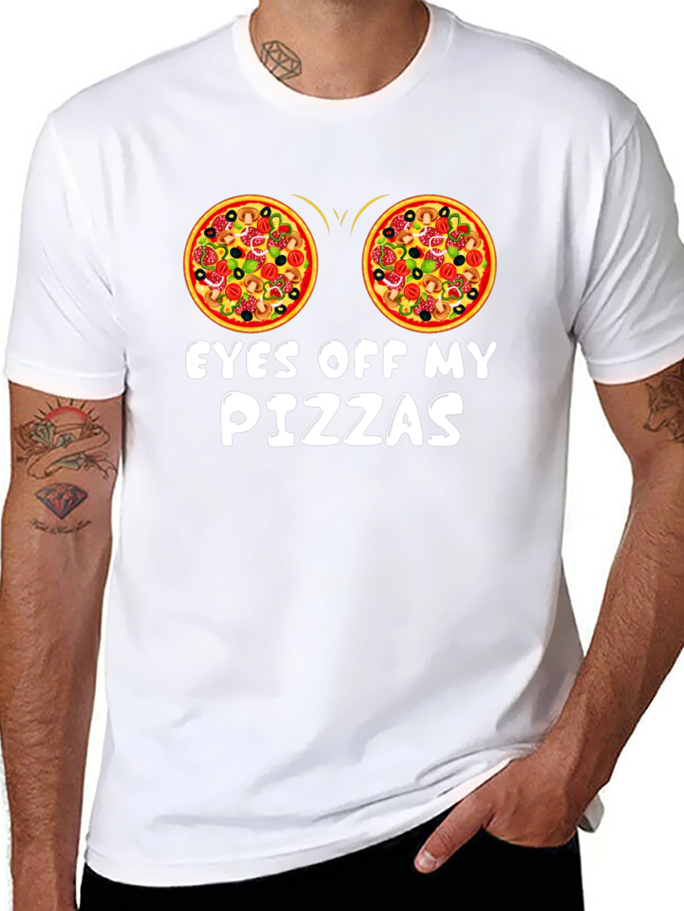 Black Funny Pizza T-Shirt - Eyes Off My Pizzas view 8