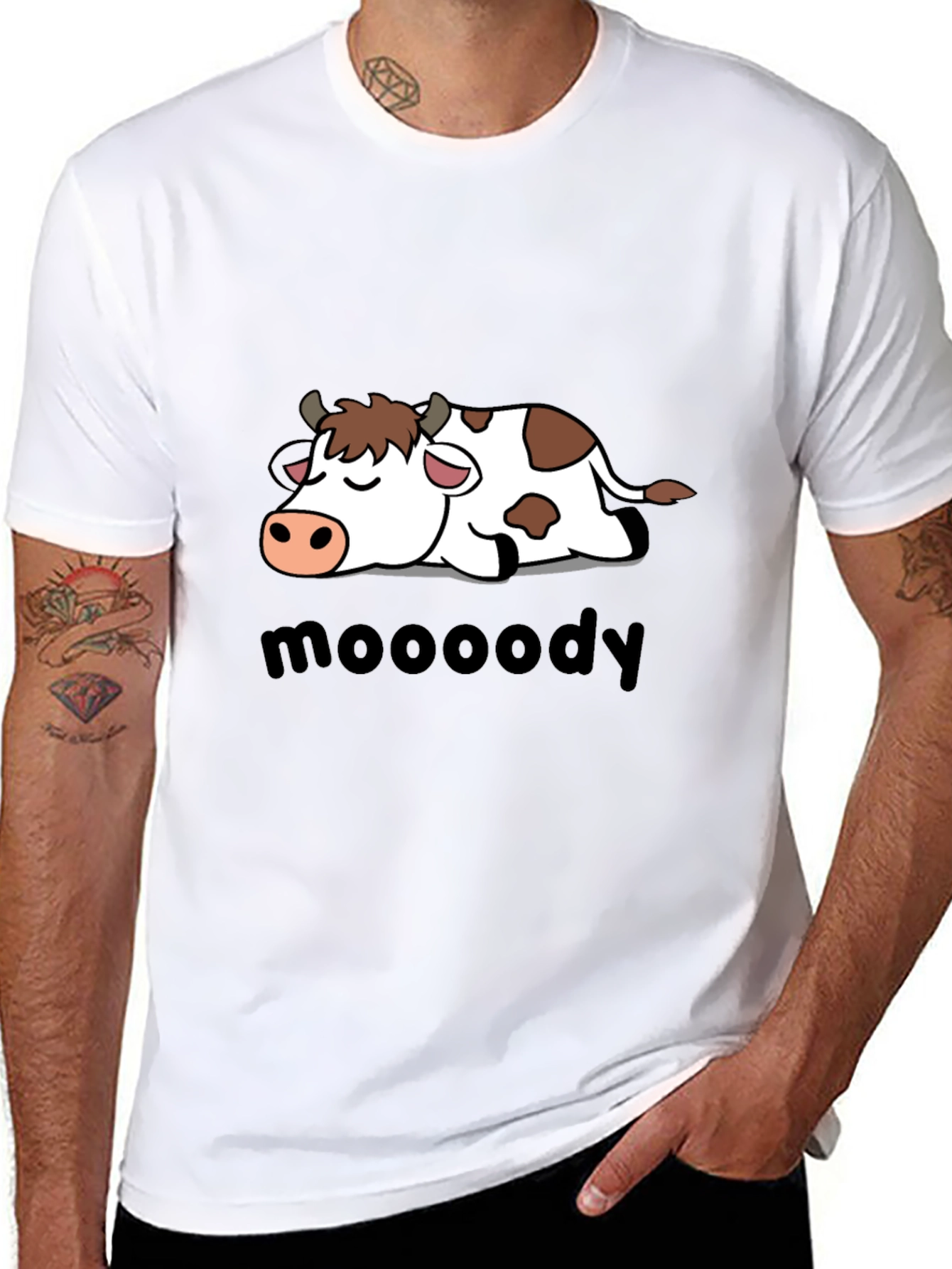 Black Moody Cow Graphic Tee - Black Cotton T-Shirt view 8
