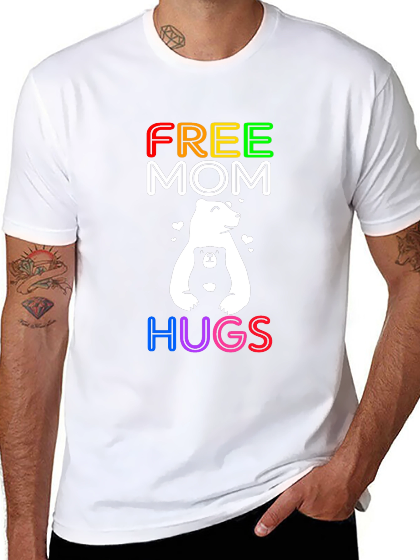 Black Free Mom Hugs Bear Graphic Tee view 8