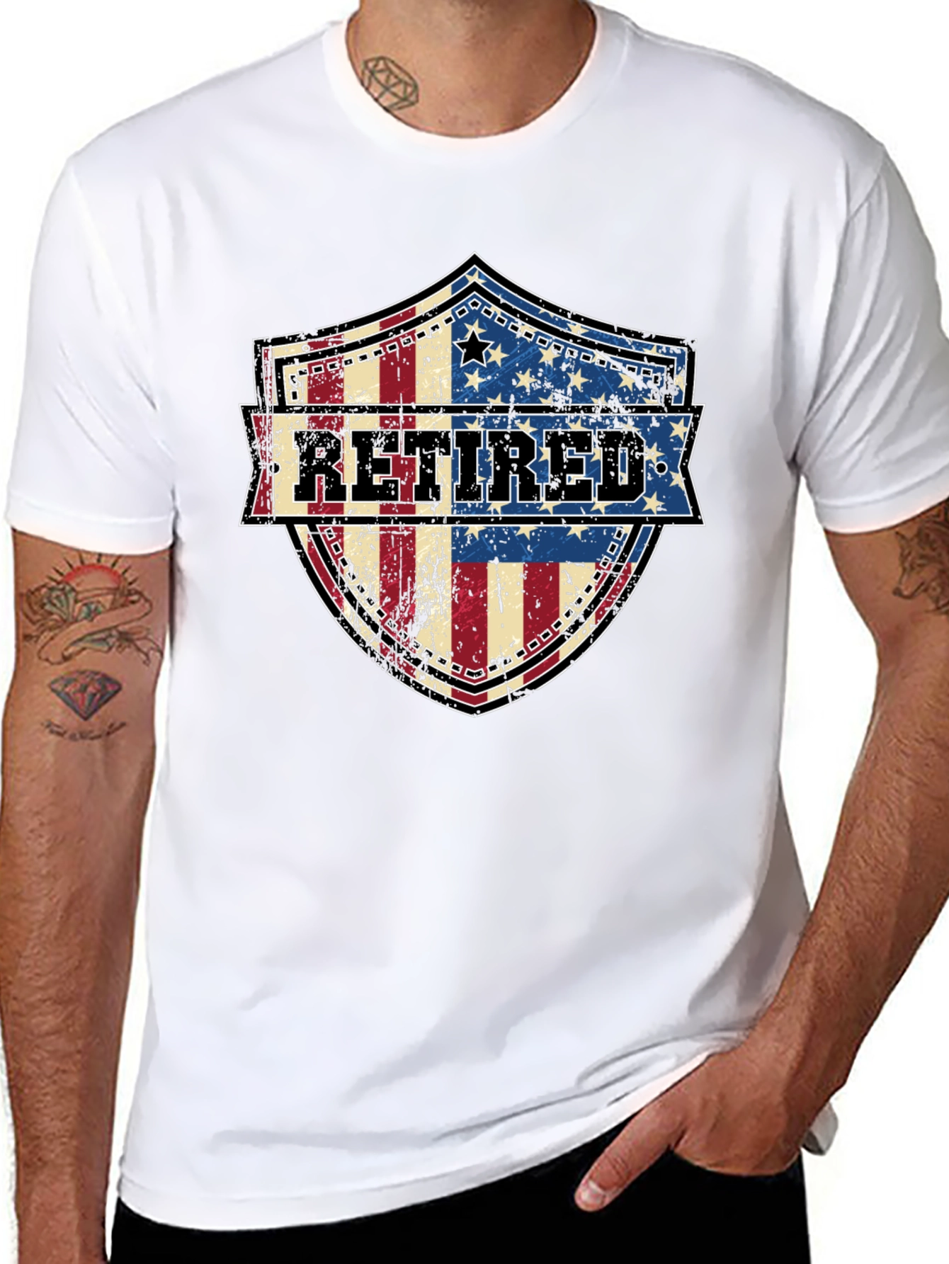 Black Retired American Flag Shield T-Shirt view 8
