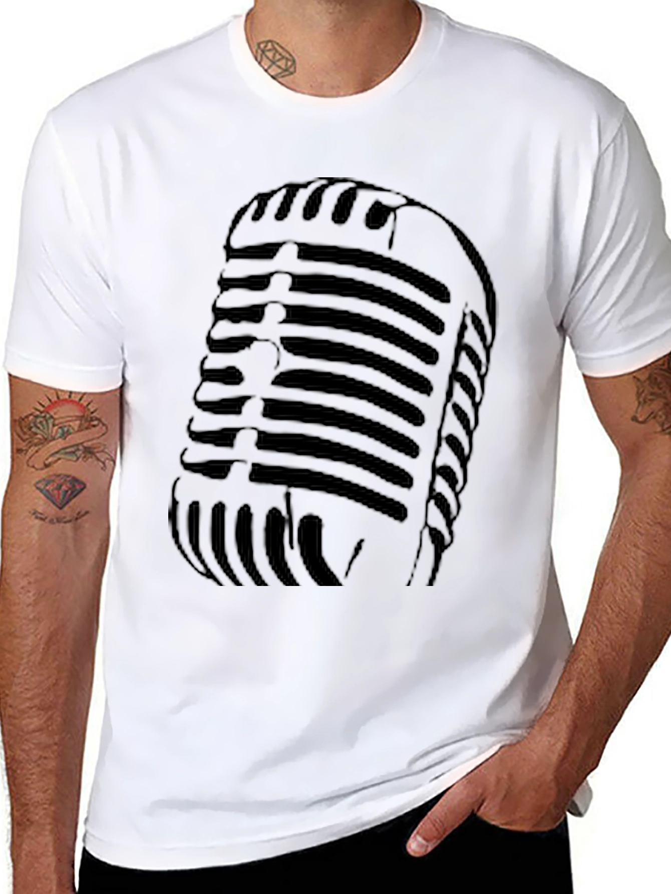 Black Vintage Microphone Graphic Tee - Retro Style Black T-Shirt view 8