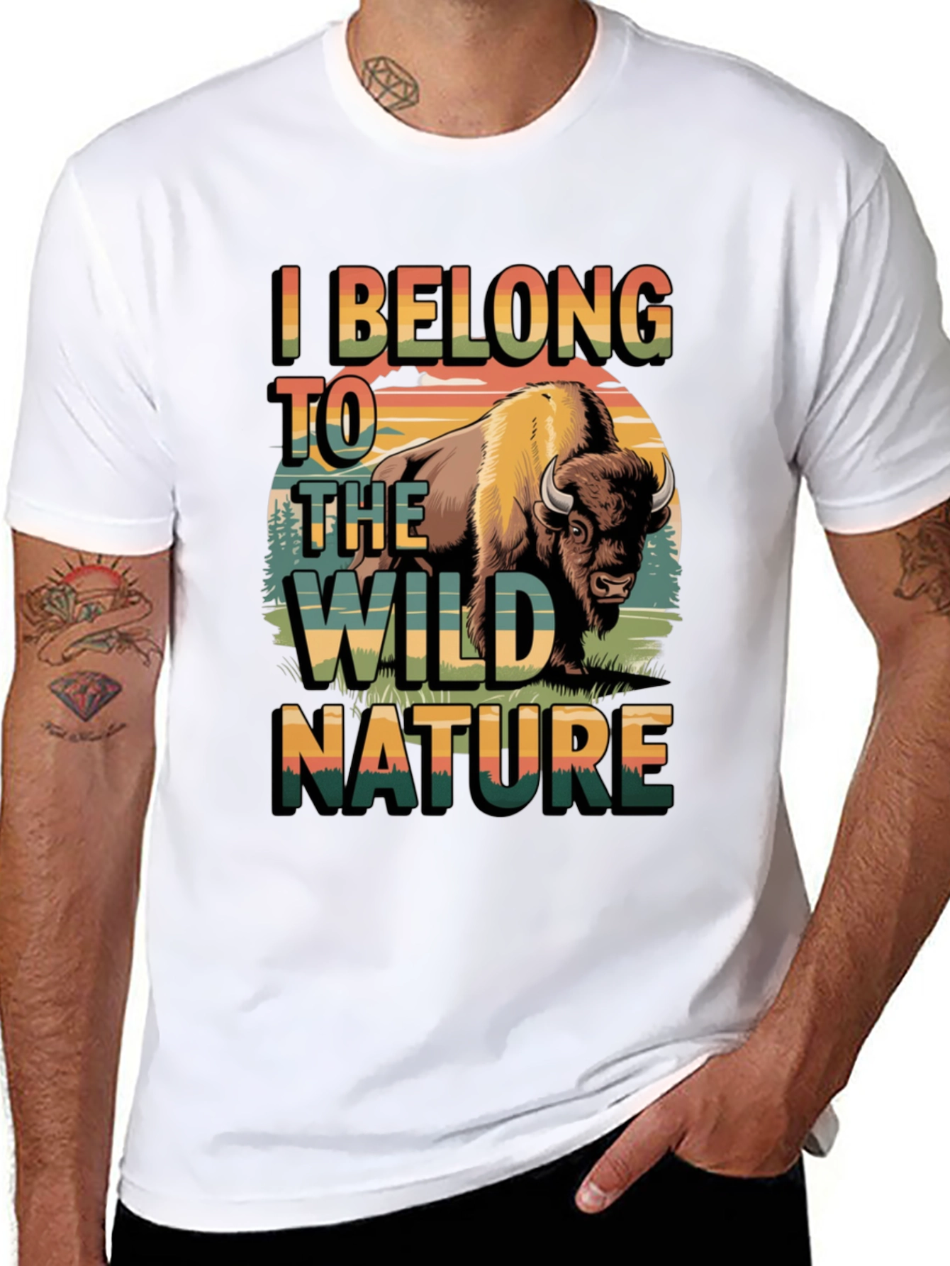 Black Wild Nature Bison Graphic Tee - Men's Black T-Shirt view 8