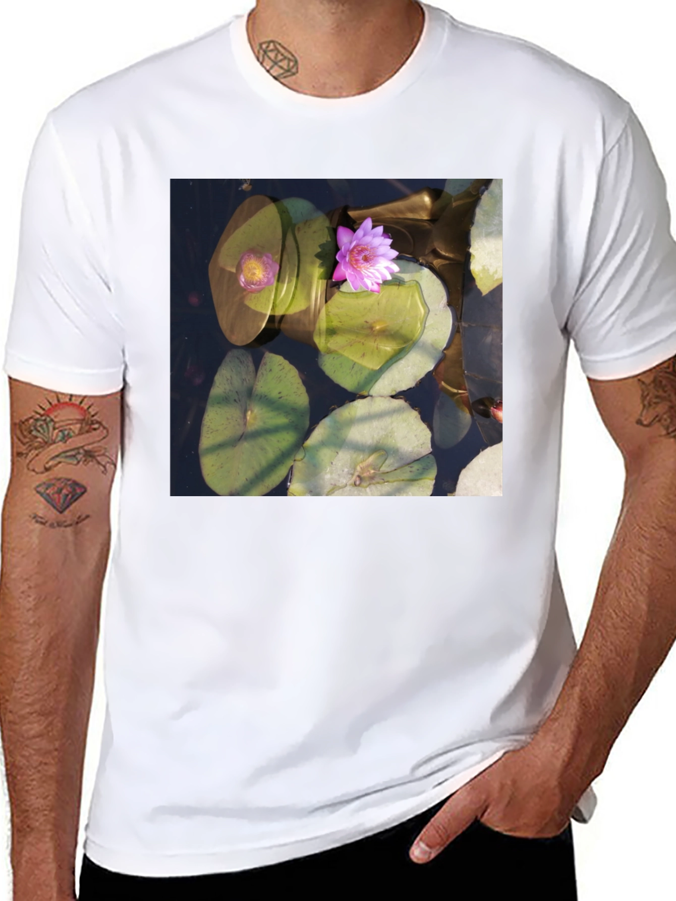 Black Lotus Pond Graphic Tee - Nature Inspired Design view 8