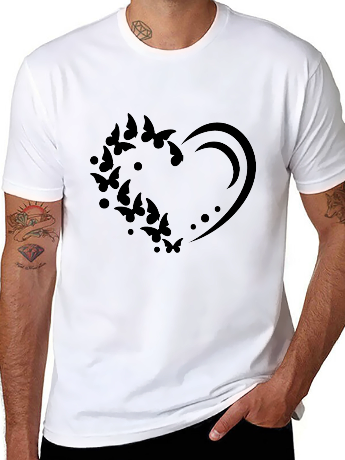 Black Butterfly Heart Graphic Black T-Shirt view 8