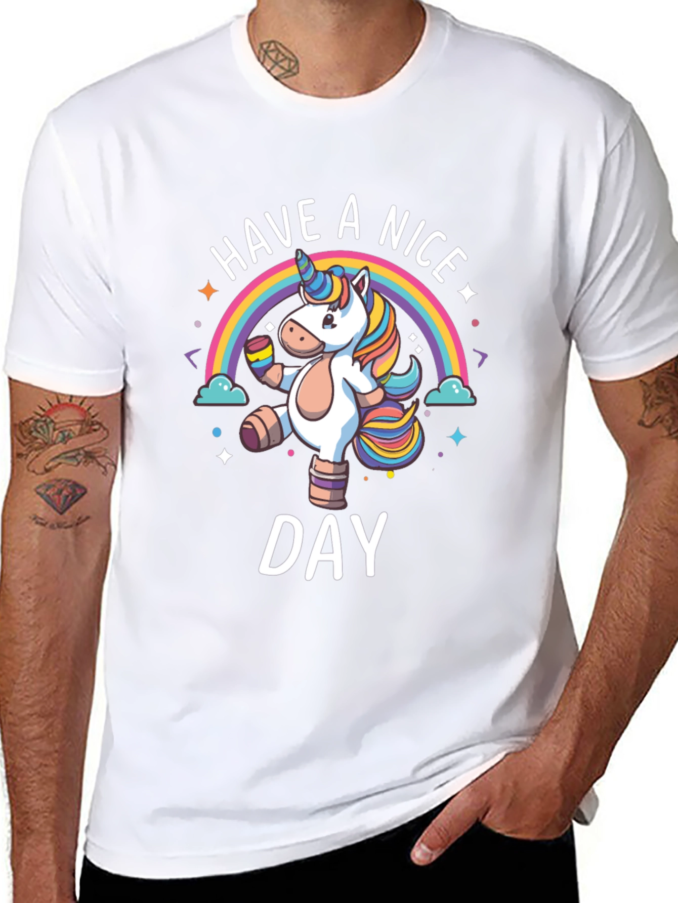 Black Unicorn Rainbow Graphic T-Shirt - Have A Nice Day view 8