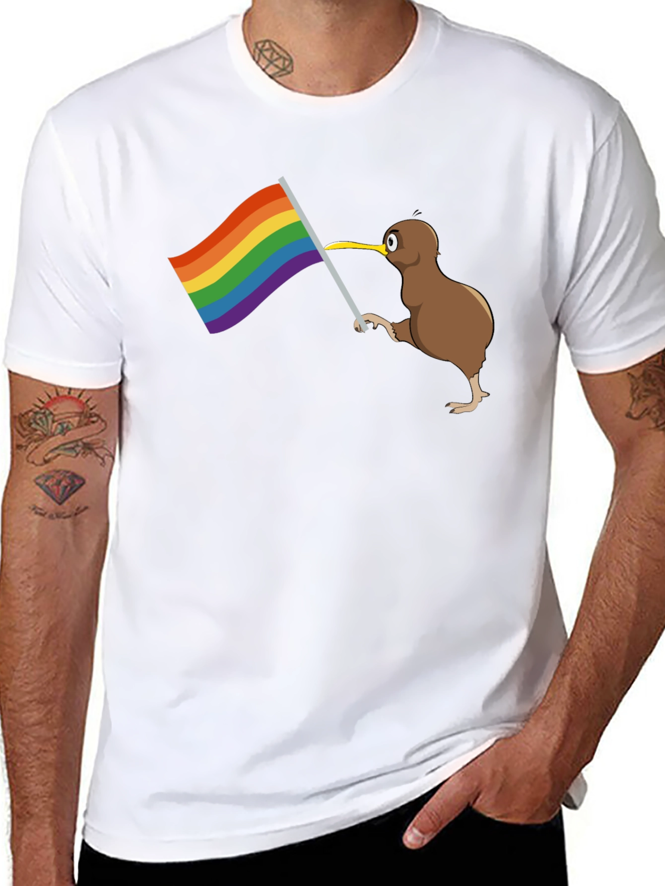 Black Kiwi Bird Pride Flag Graphic Tee view 8