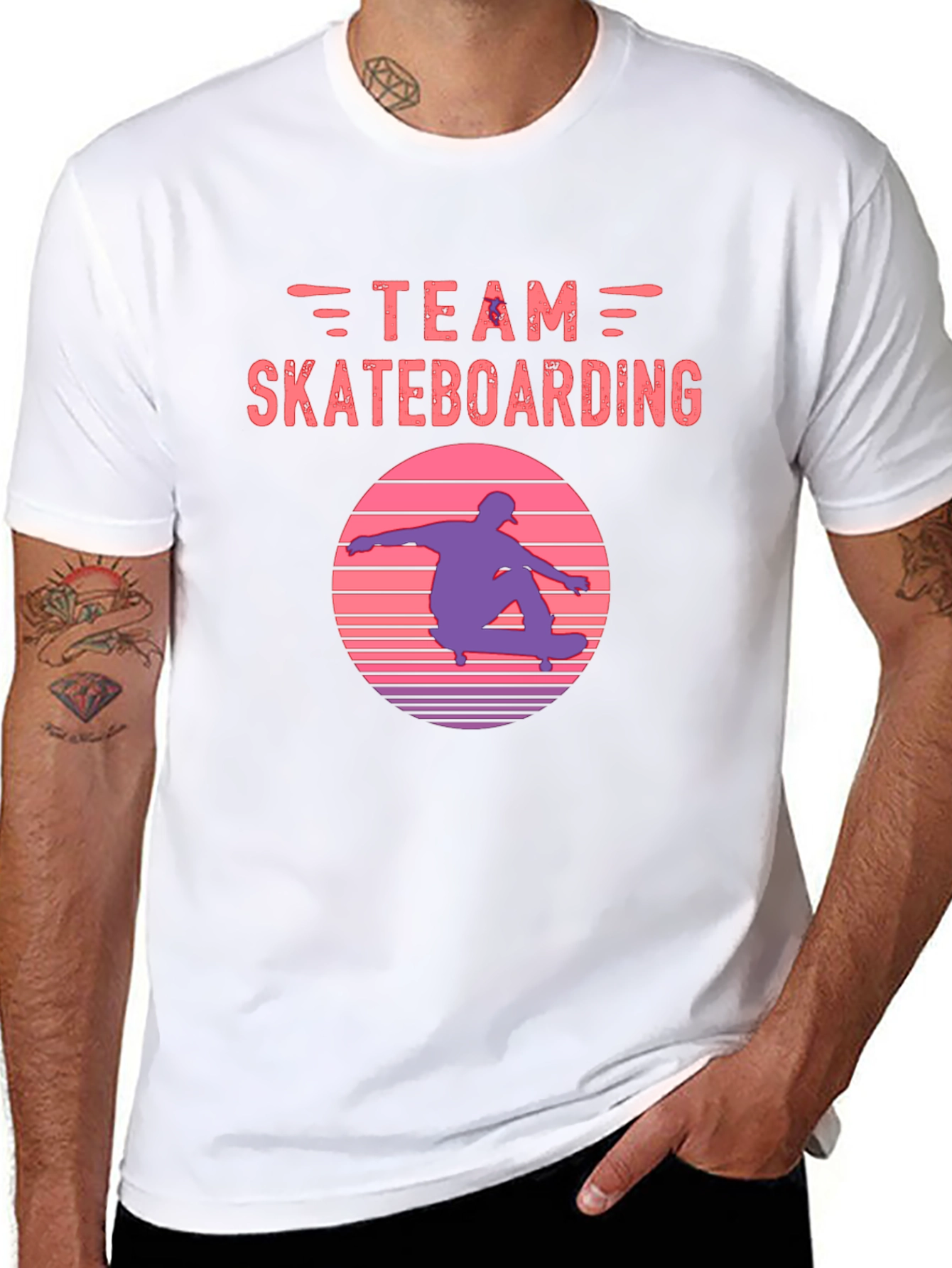 Black Team Skateboarding Graphic Tee - Retro Sunset Skater Shirt view 8