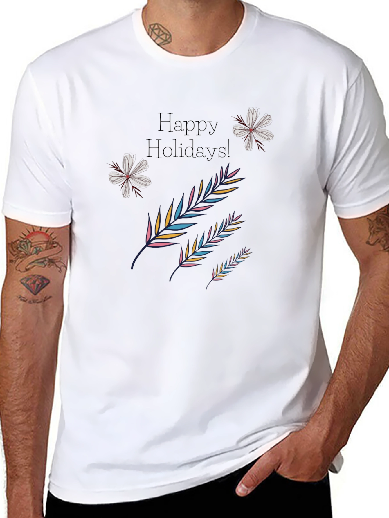 Black Festive Holiday Print Black T-Shirt view 8