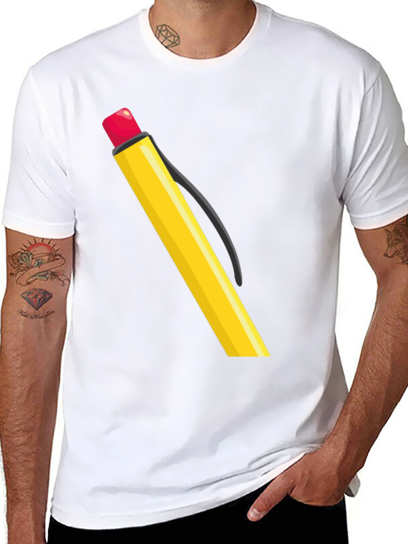 Black Pencil Graphic Tee - Black Cotton Casual Wear view 8