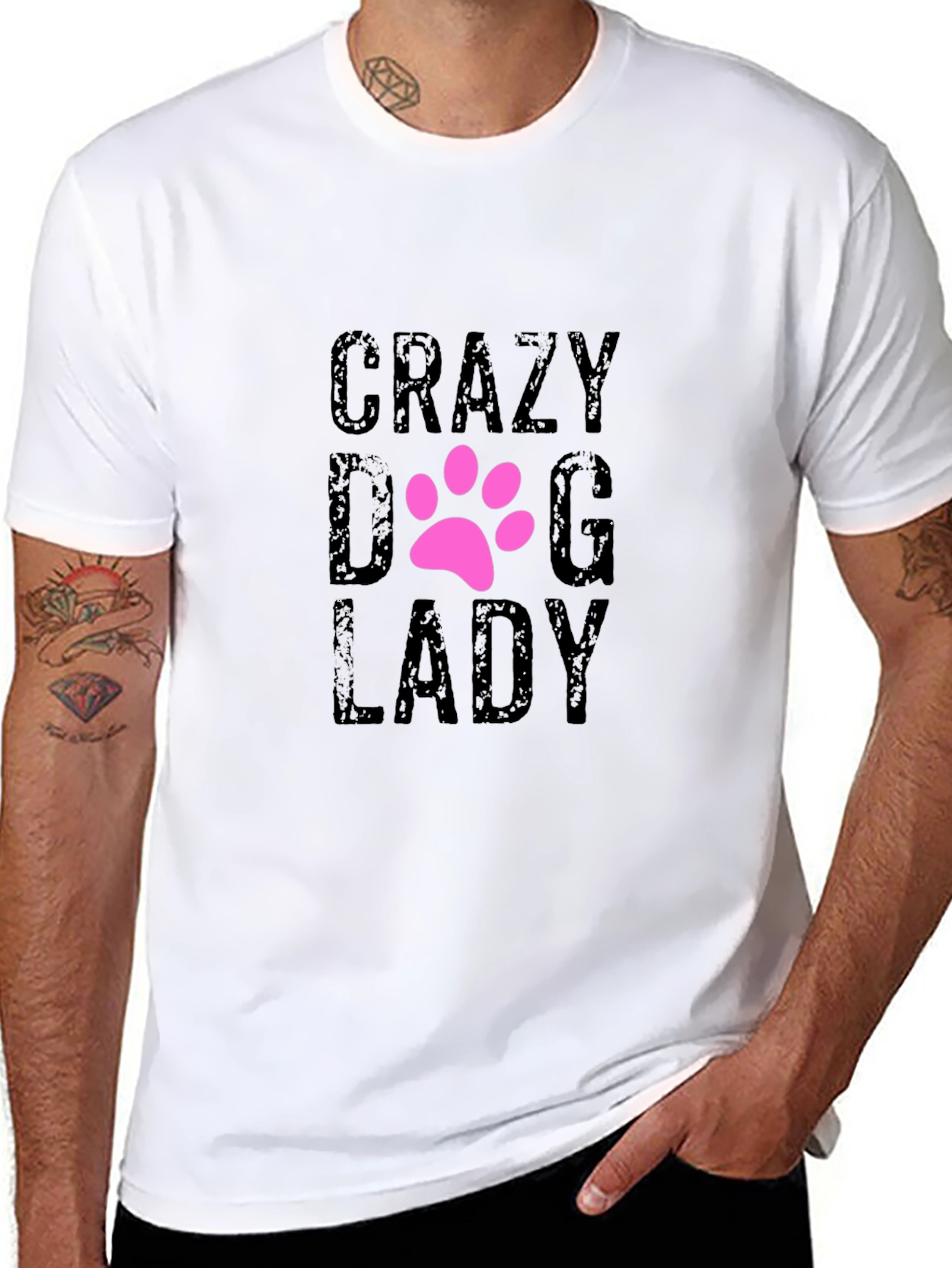 Black Crazy Dog Lady Graphic Tee - Black Cotton T-Shirt view 8