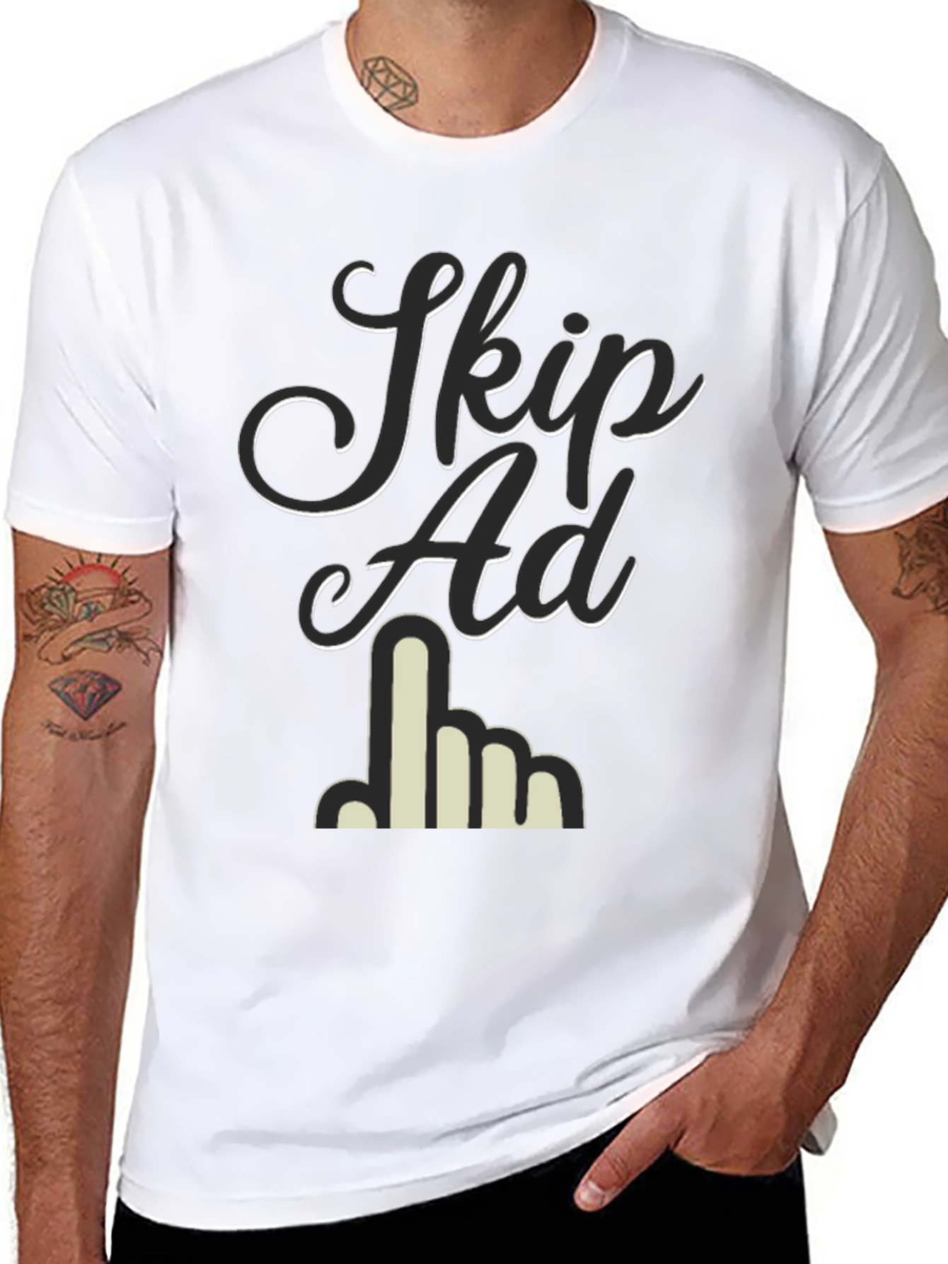 Black Skip Ad Graphic Tee - Funny Anti-Advertising Humor T-Shirt view 8