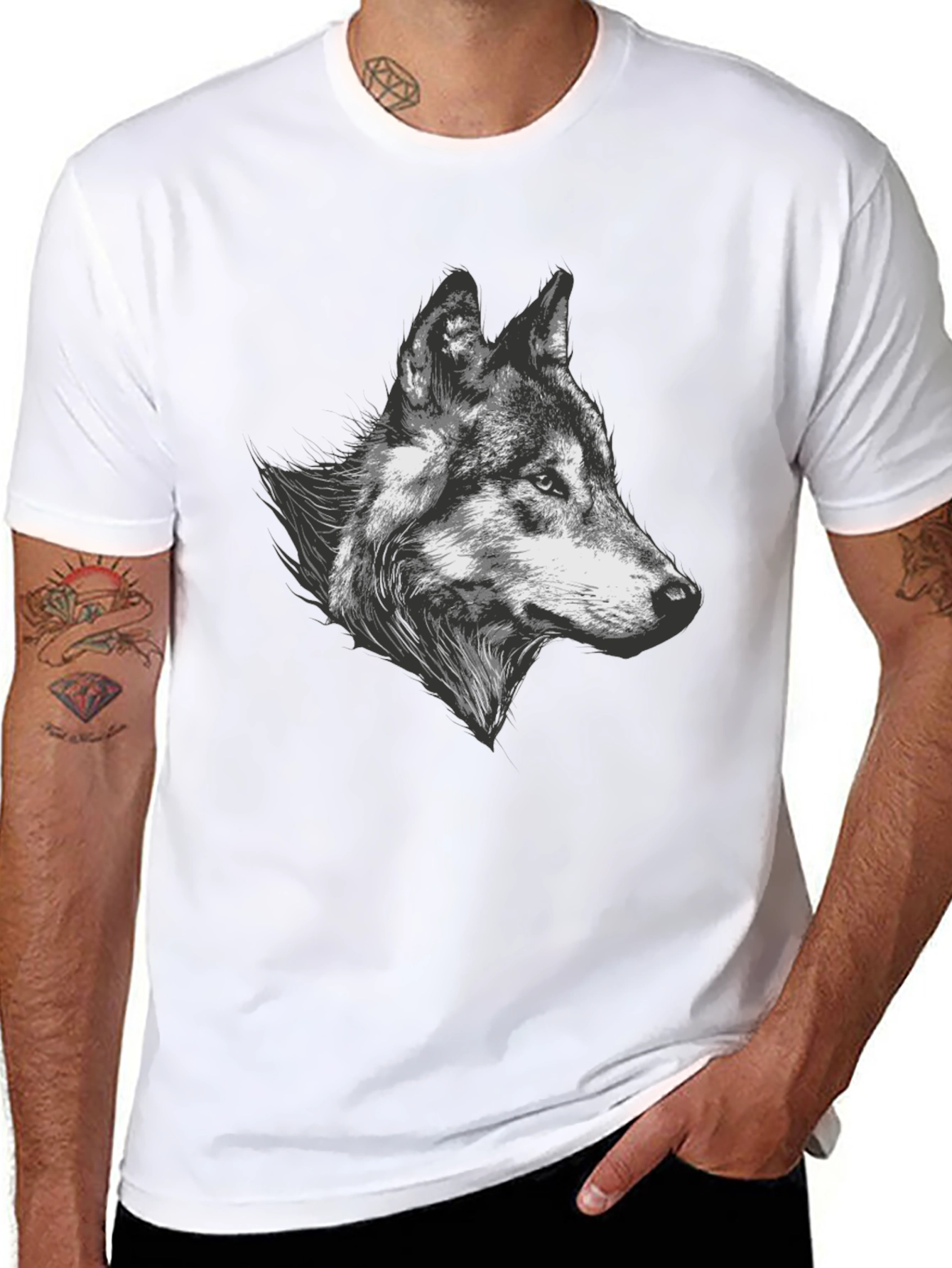 Black Wolf Graphic Tee - Black Cotton Blend T-Shirt view 8