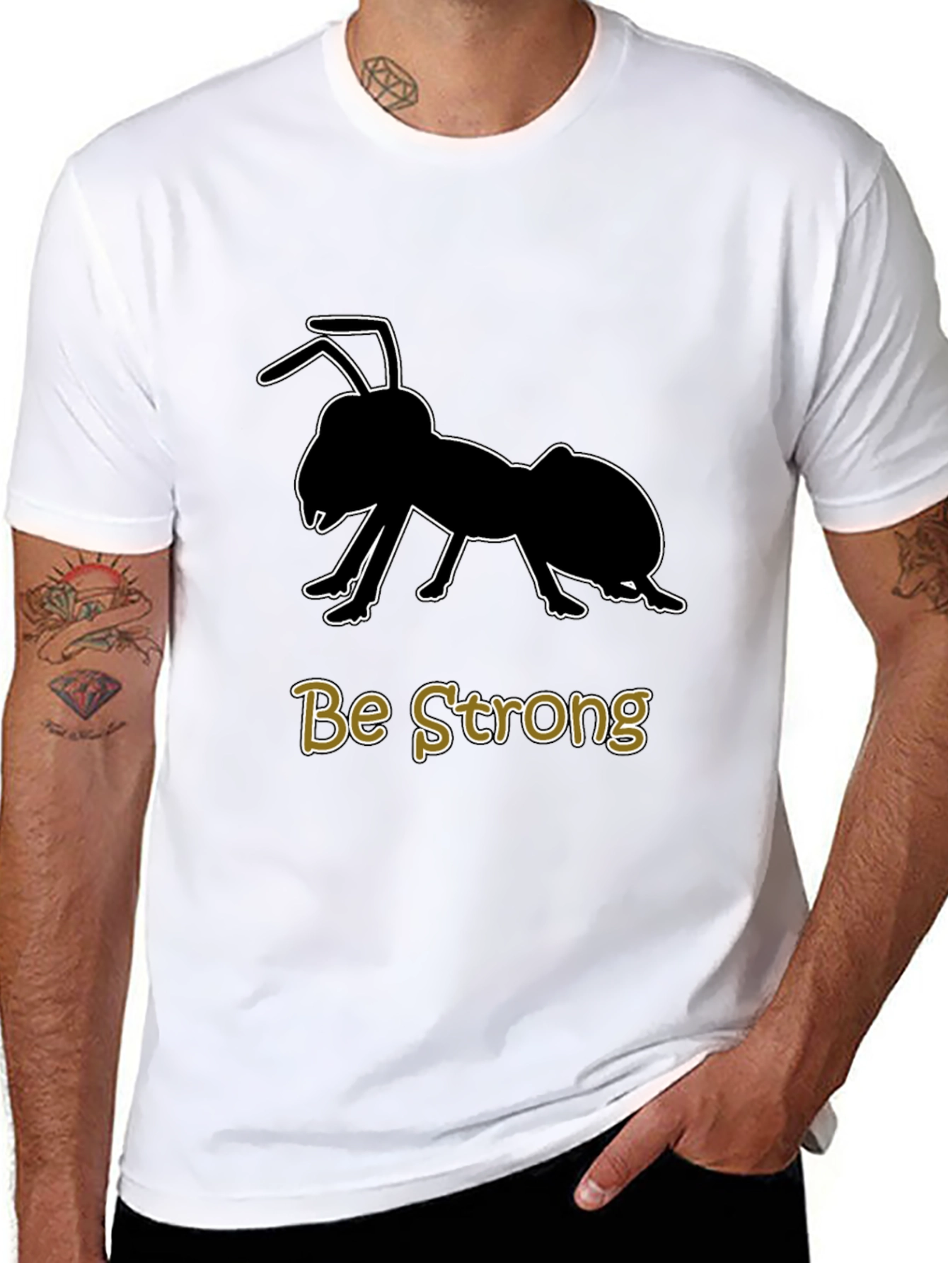 Black Be Strong Ant Graphic Tee - Motivational Black T-Shirt view 8