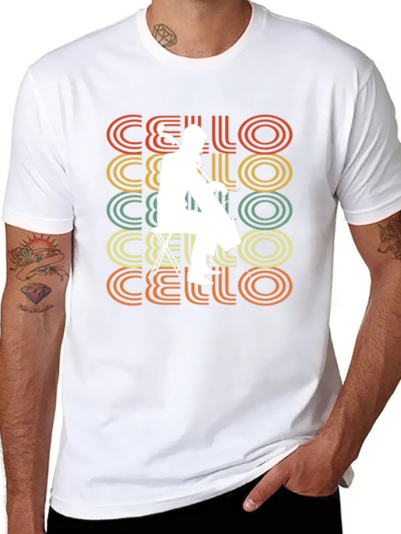 Black Vintage Cello Player T-Shirt - Retro Music Tee view 8