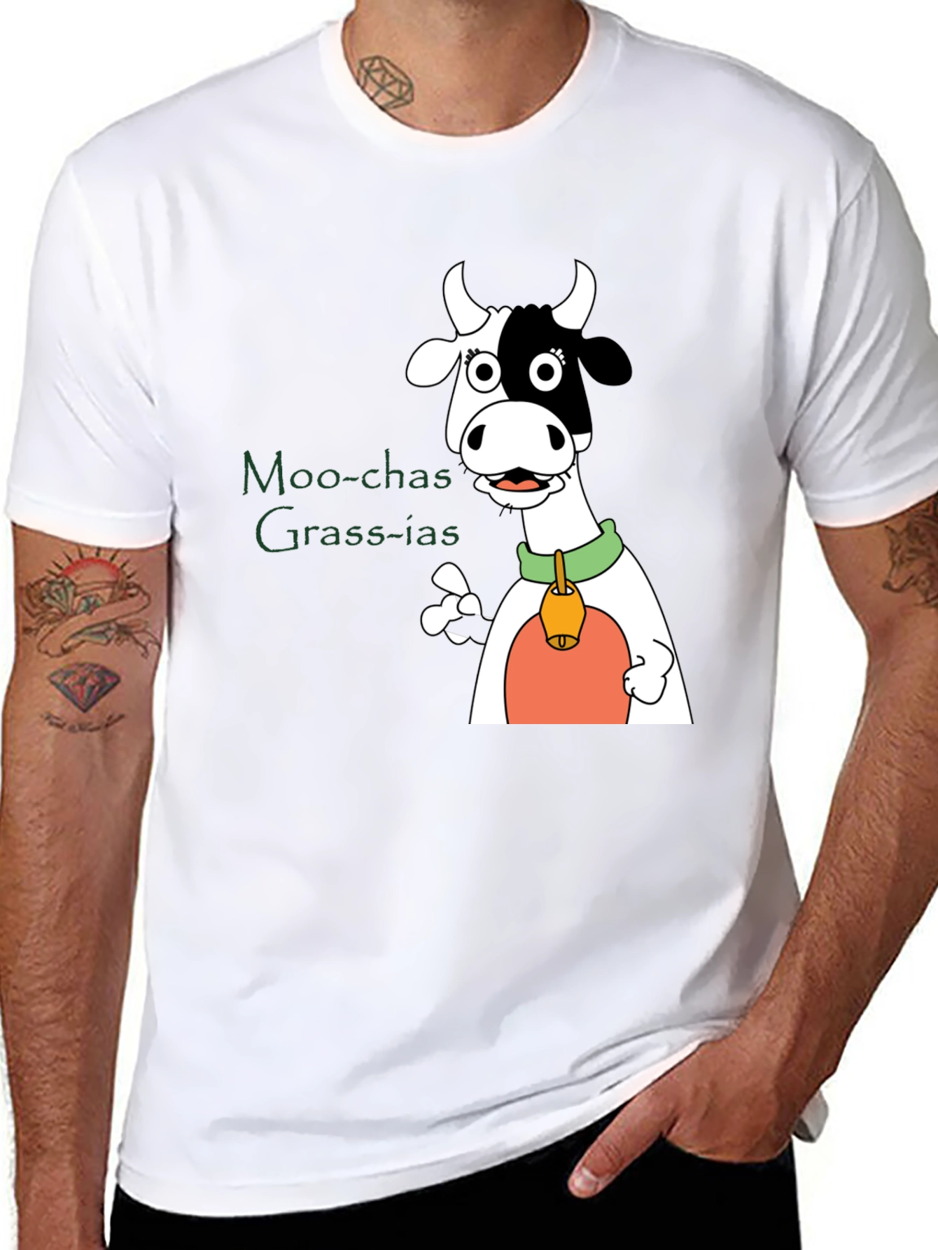 Black Moo-chas Grass-ias Cow Graphic Black T-Shirt view 8