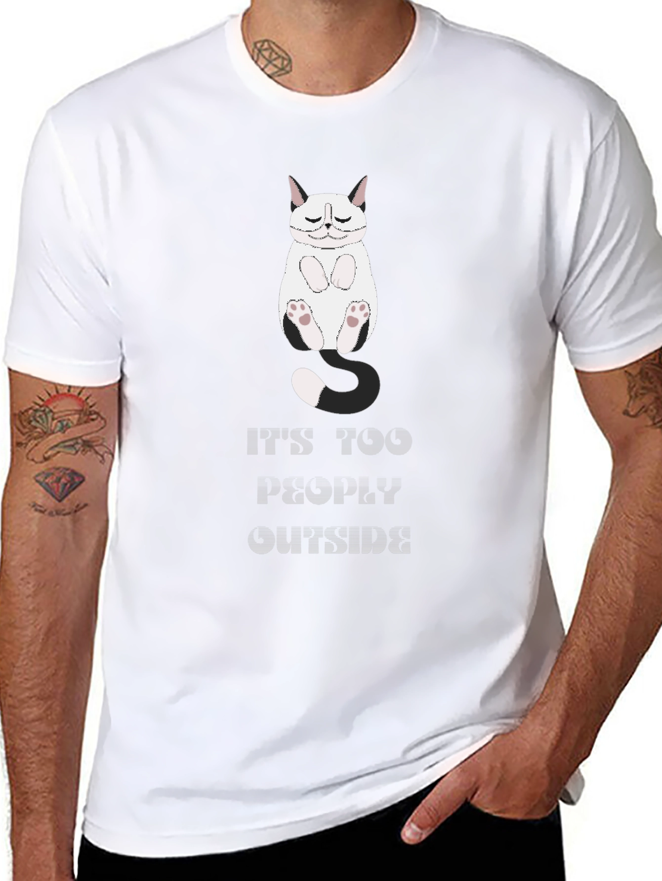 Black Funny Cat Graphic T-Shirt - "It's Too Peopley Outside" view 8