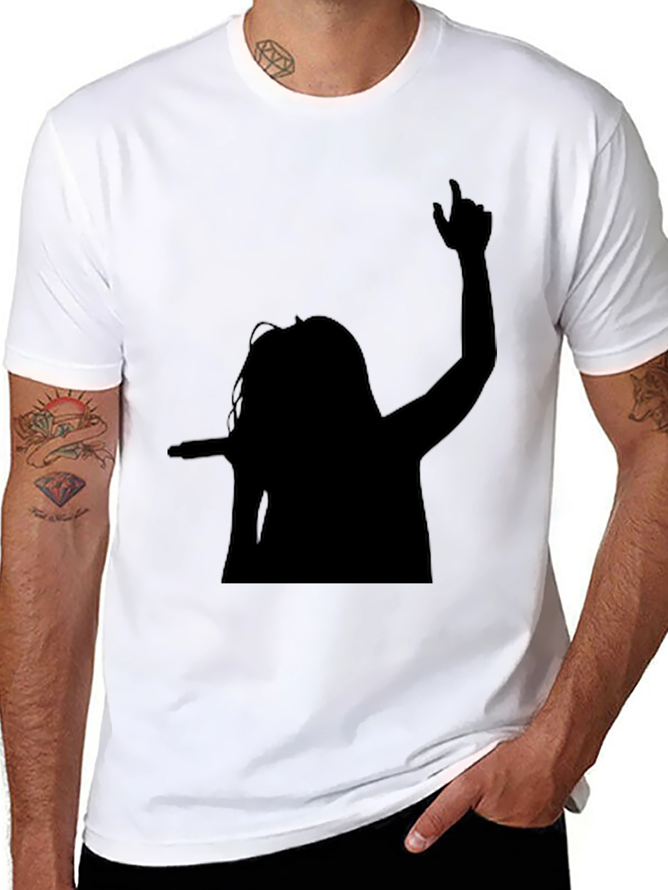 Black Silhouette Graphic Tee - Black Cotton Blend Shirt view 8