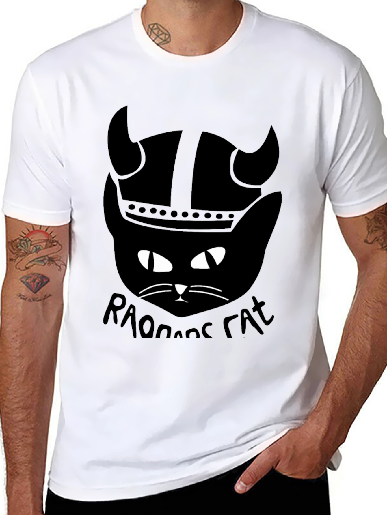Black Viking Cat T-Shirt - Raonoane Cat - Black Cotton Tee view 8