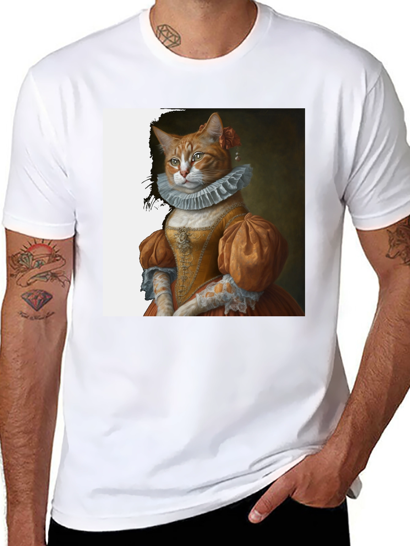 Black Renaissance Cat Portrait T-Shirt view 8