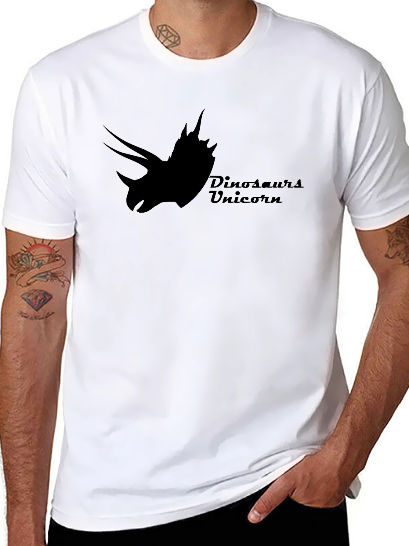 Black Dinosaurs Unicorn Black T-Shirt view 8