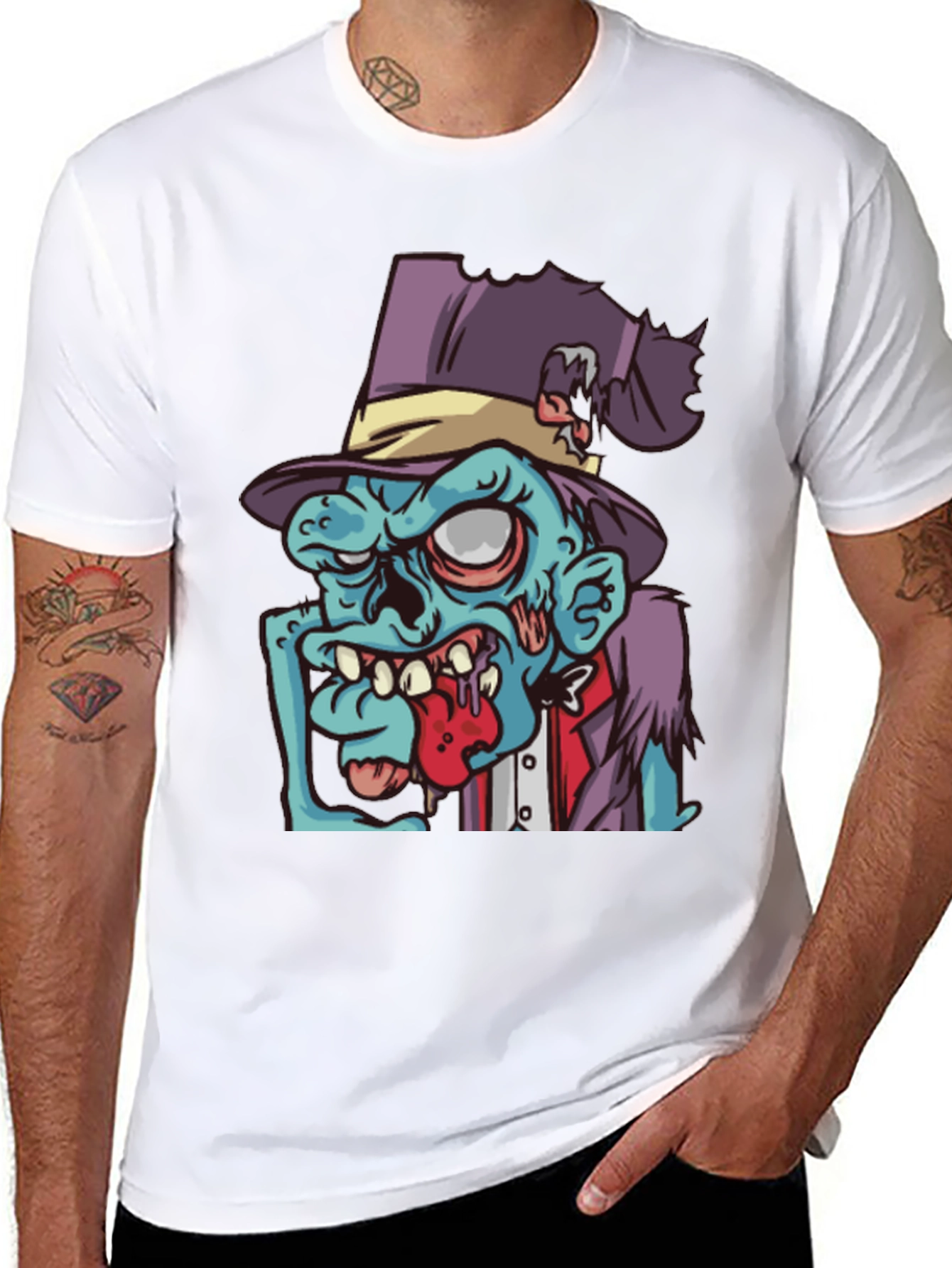 Black Zombie Cartoon Graphic T-Shirt - Black view 8