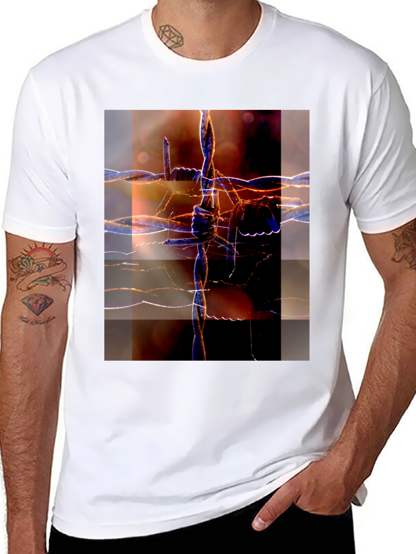 Black Barbed Wire Graphic Tee - Abstract Design view 8