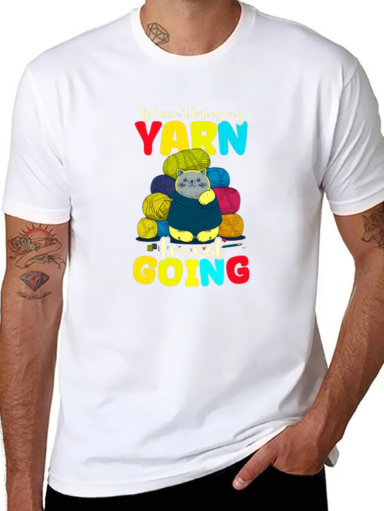 Black Yarn Cat T-Shirt - Knitting Lover Tee view 8