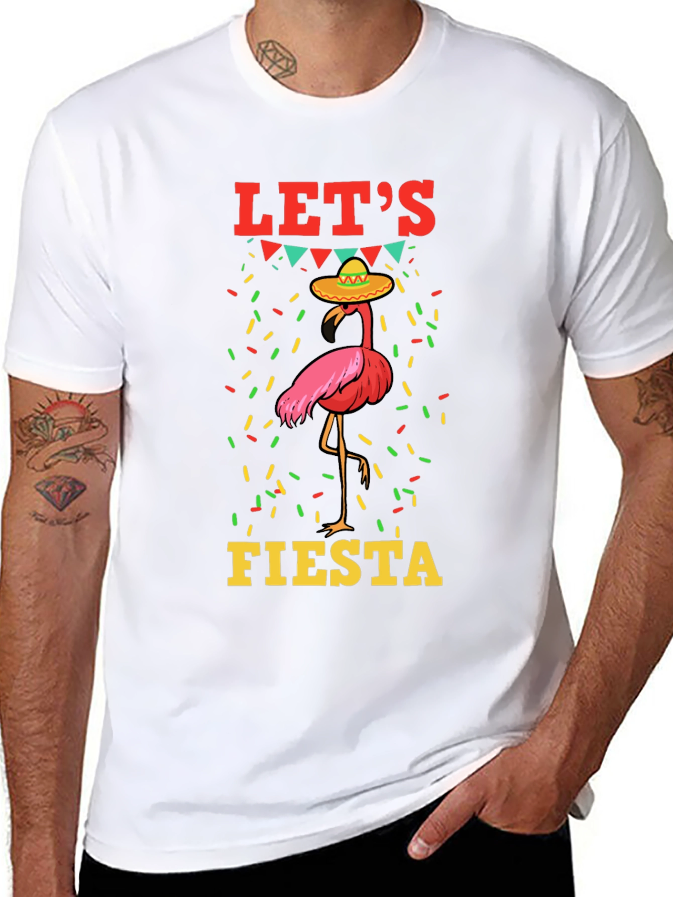 Black Let's Fiesta Flamingo Graphic T-Shirt view 8