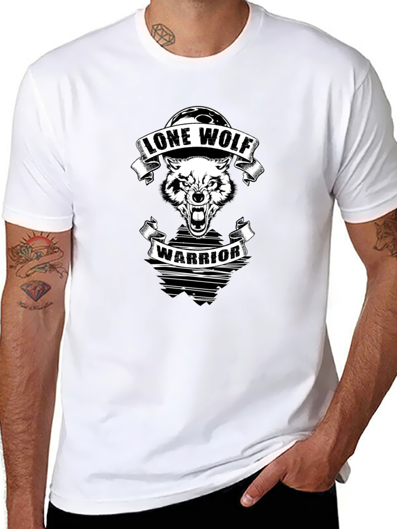 Black Lone Wolf Warrior Graphic Tee - Black view 8