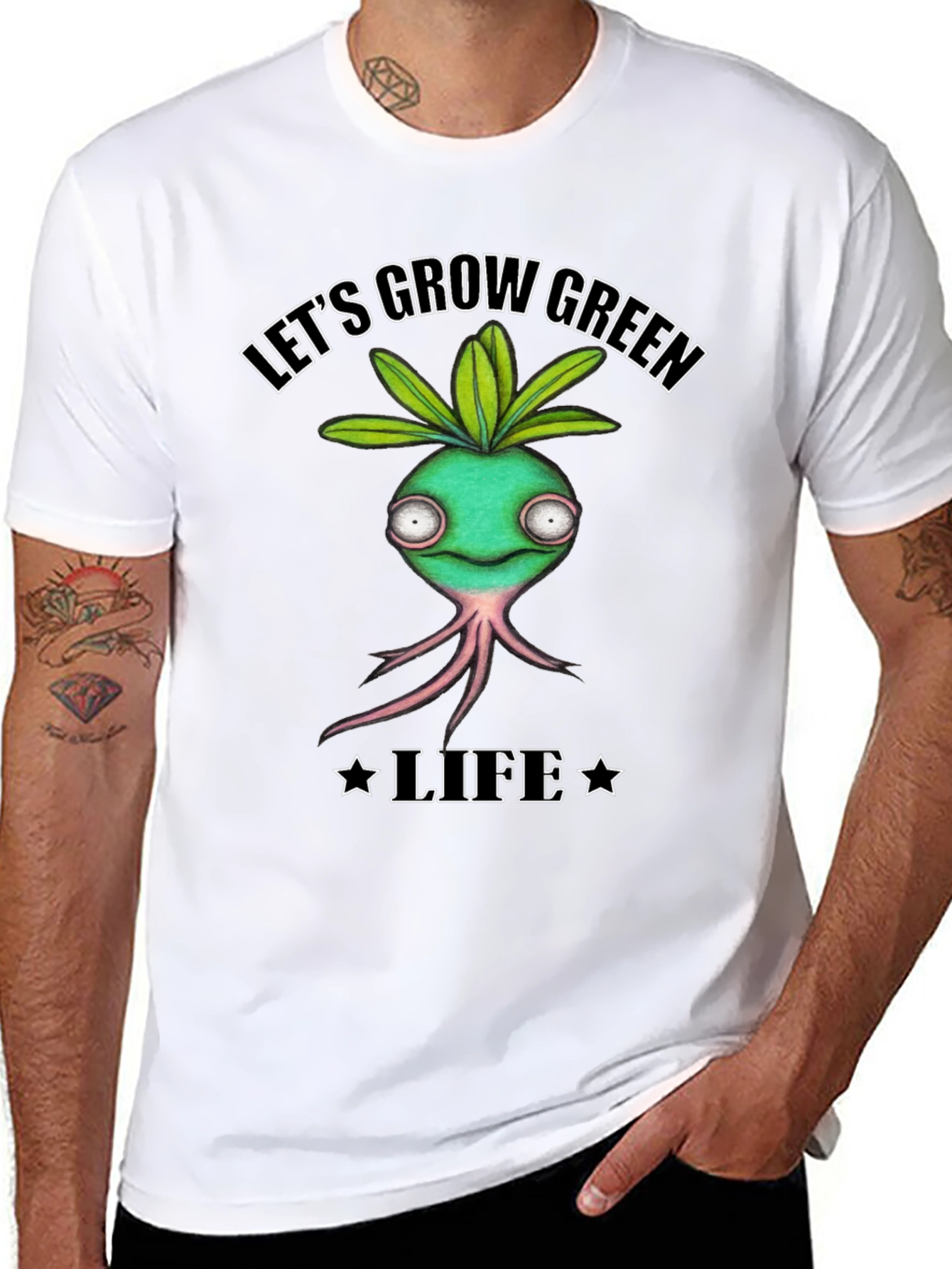 Black Let's Grow Green Life T-Shirt view 8