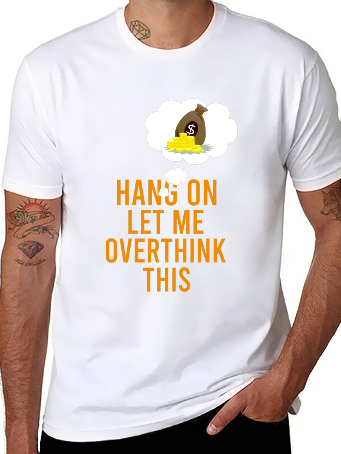 Black Hang On Overthink Funny Graphic Tee view 8