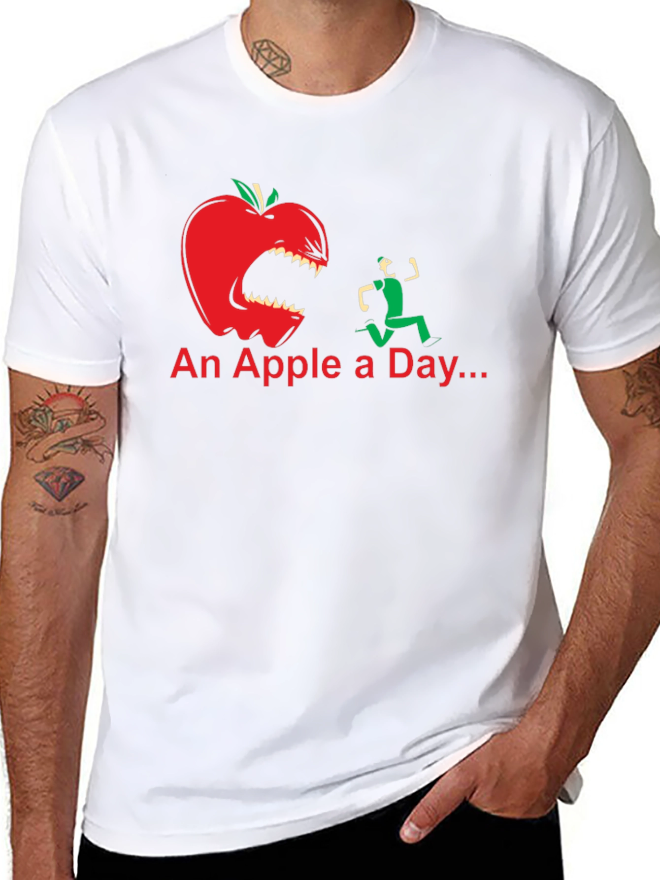 Black An Apple a Day Funny Graphic T-Shirt view 8