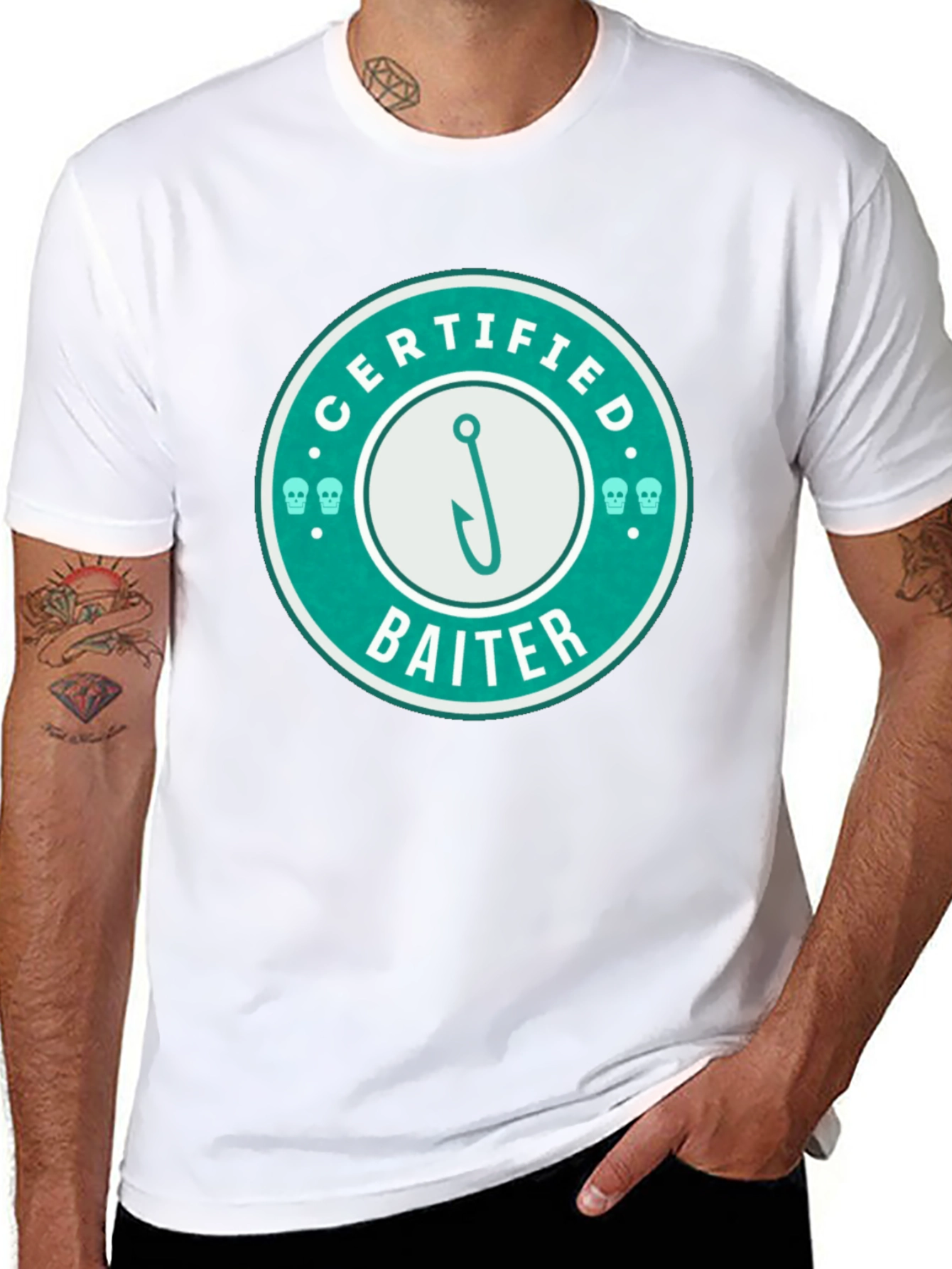 Black Certified Baiter Graphic Tee - Fishing Humor T-Shirt view 8