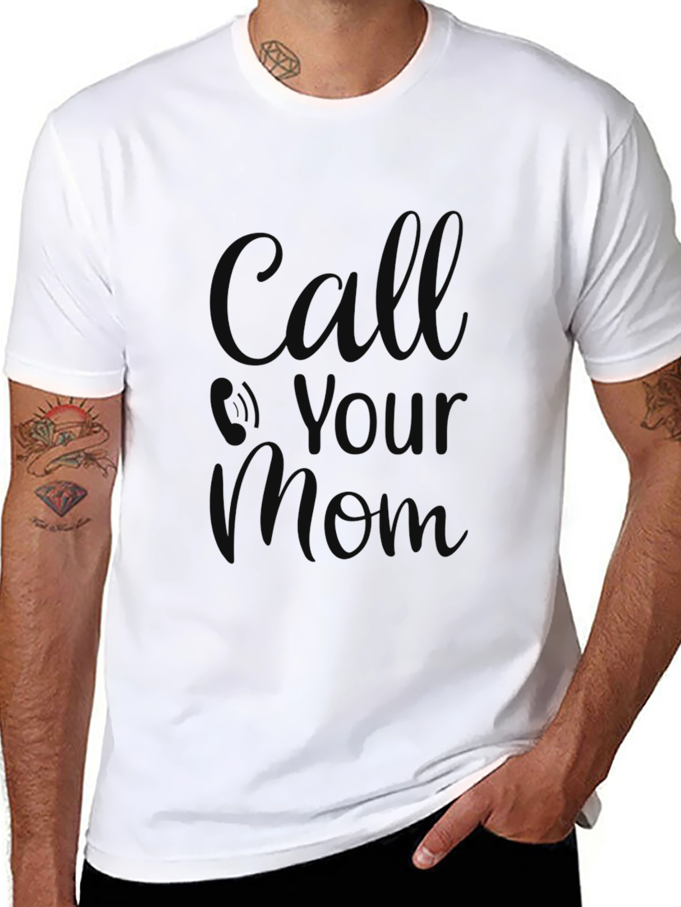 Black Call Your Mom T-Shirt - Black, Soft Cotton Blend view 8