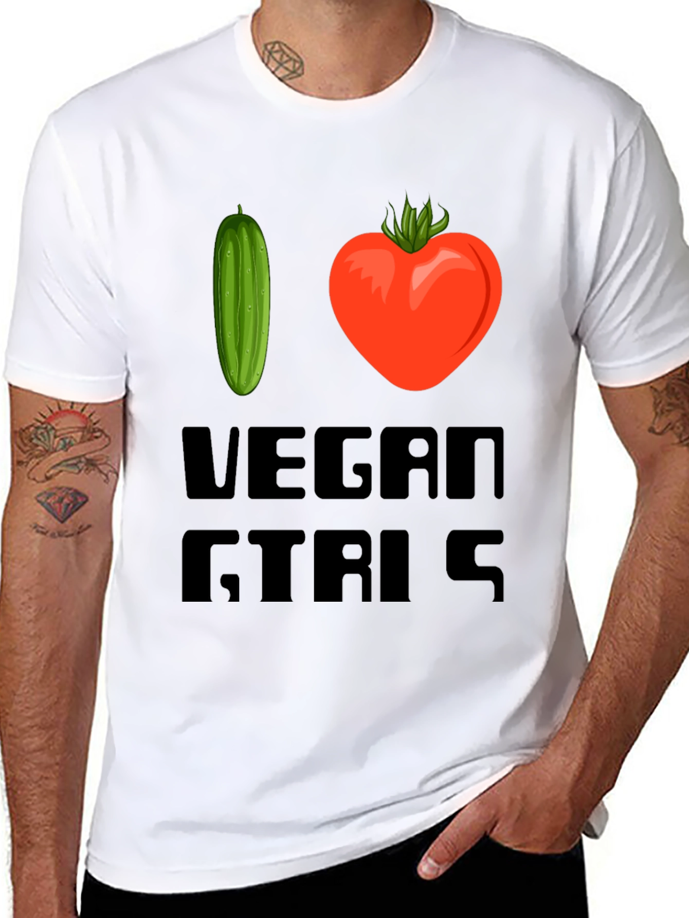 Black I Love Vegan Girls T-Shirt view 8