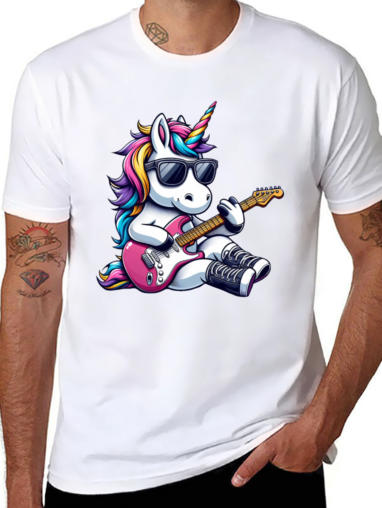 Black Unicorn Guitarist Black T-Shirt view 8