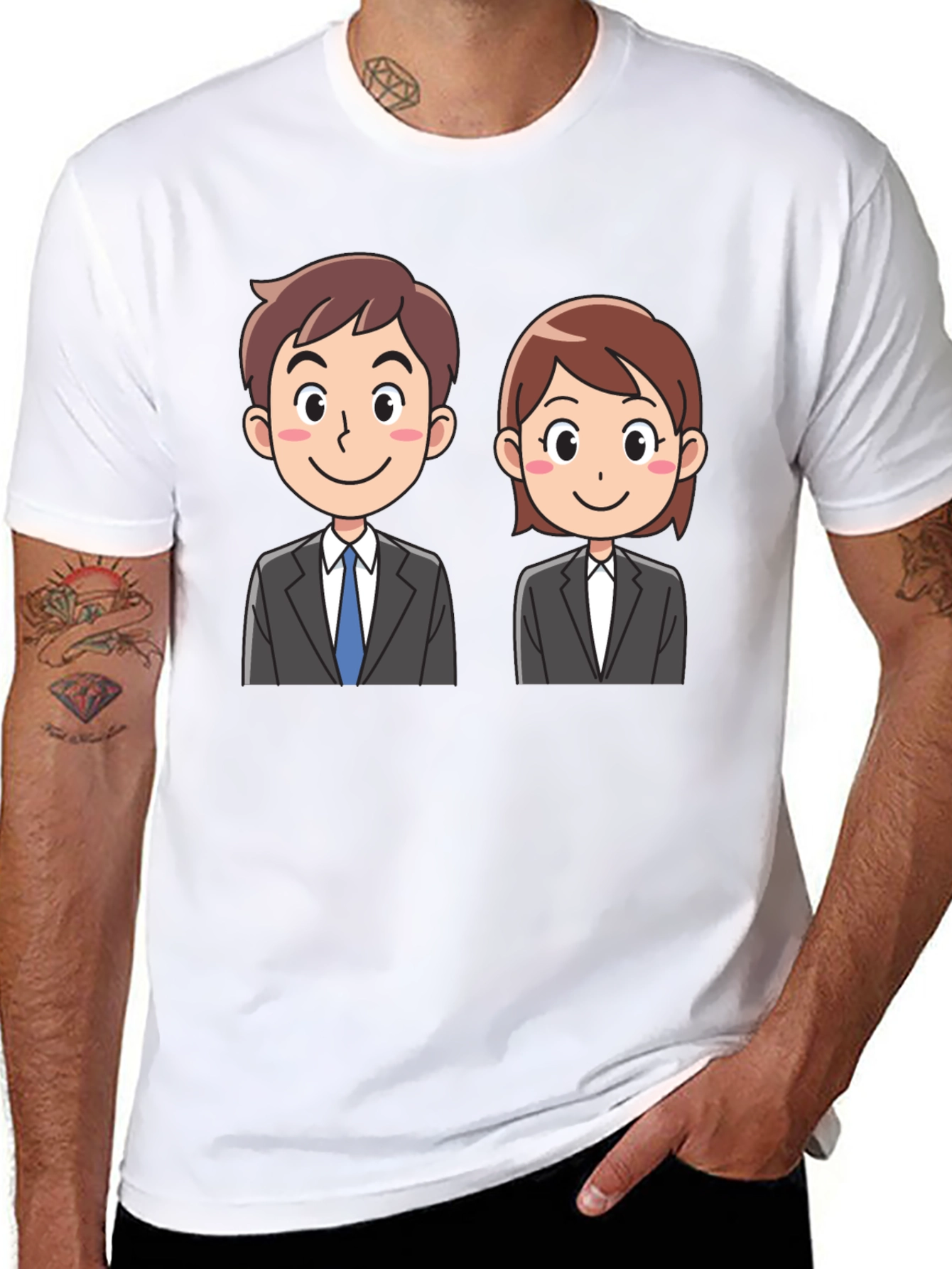 Black Cartoon Business Duo Black T-Shirt view 8