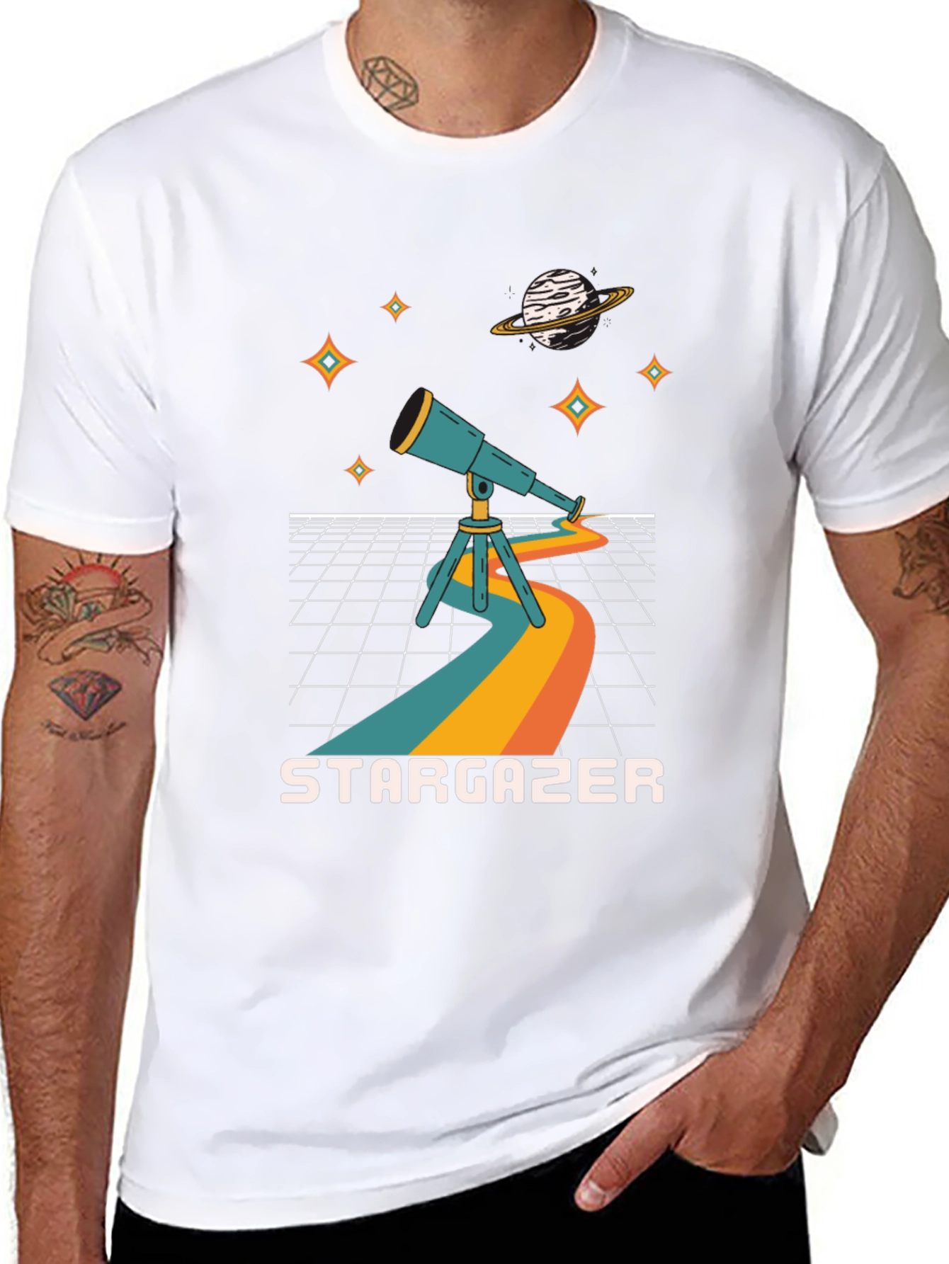 Black Stargazer Graphic Tee - Cosmic Telescope Design view 8