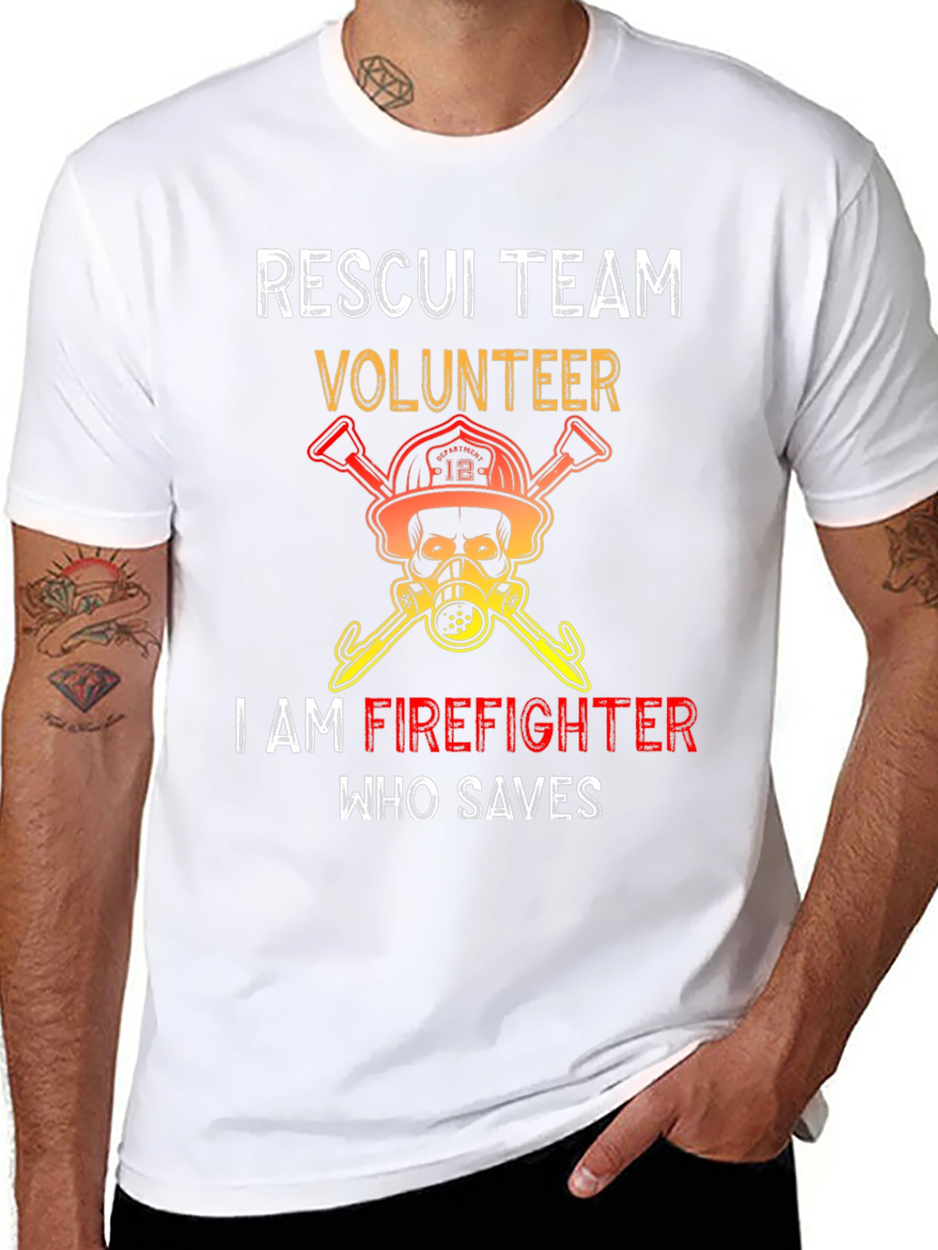 Black Rescue Team Volunteer Firefighter Graphic Tee view 8