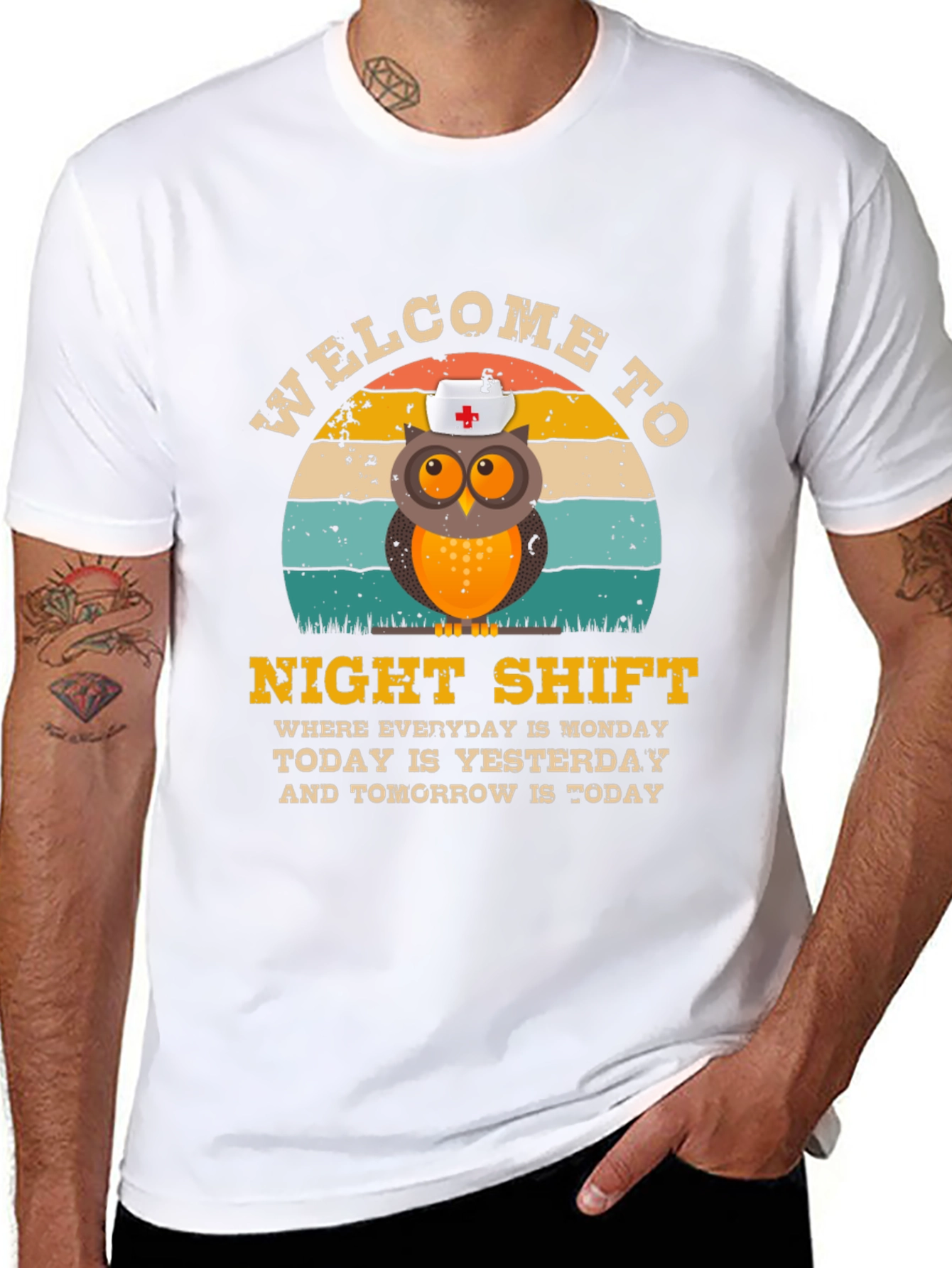 Black Night Shift Nurse Owl T-Shirt view 8