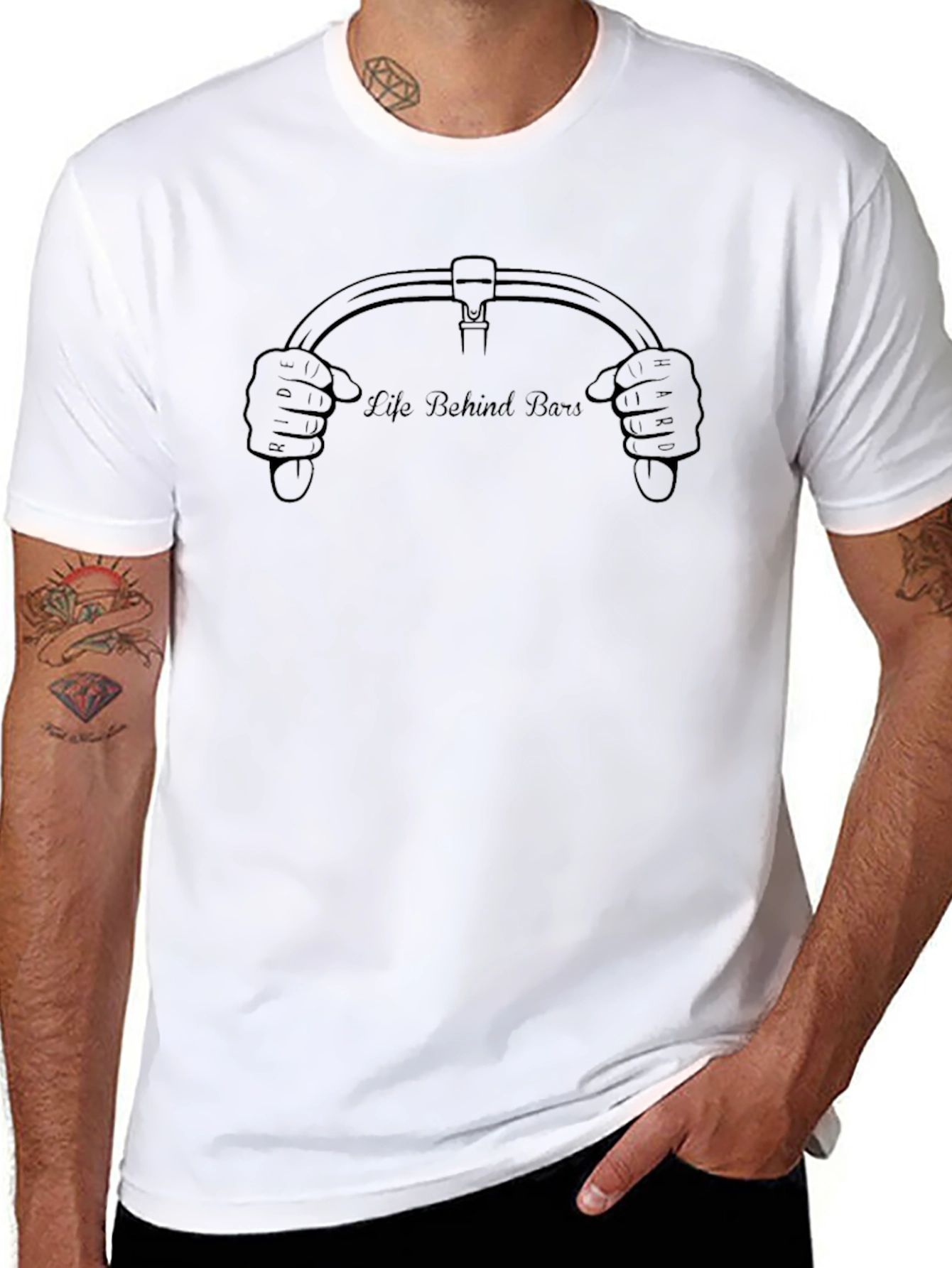 Black Life Behind Bars T-Shirt - Motorcycle Handlebar Design view 8