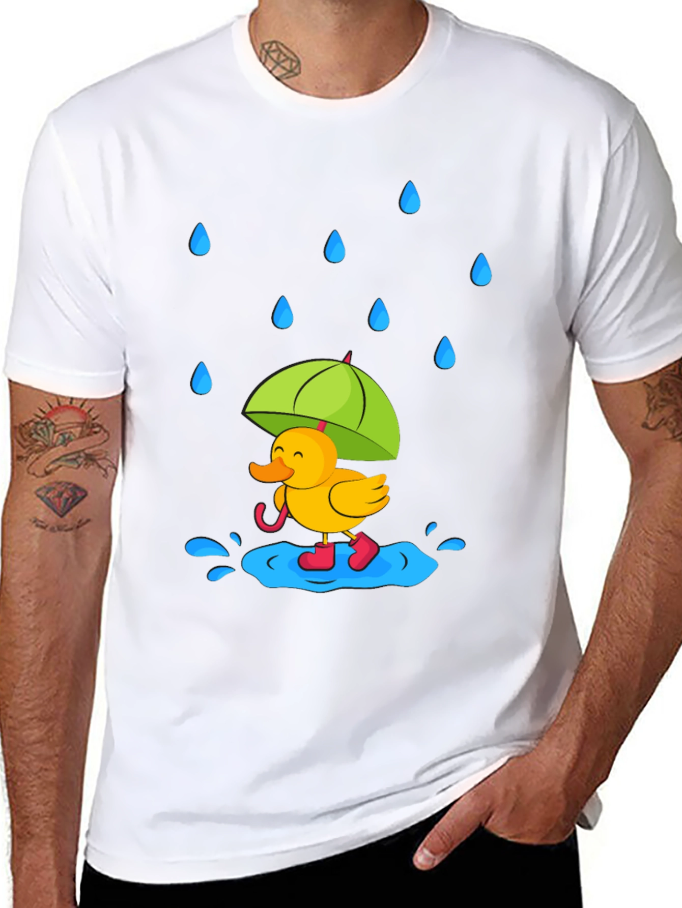 Black Rainy Day Duck T-Shirt - Cute Cartoon Graphic Tee view 8