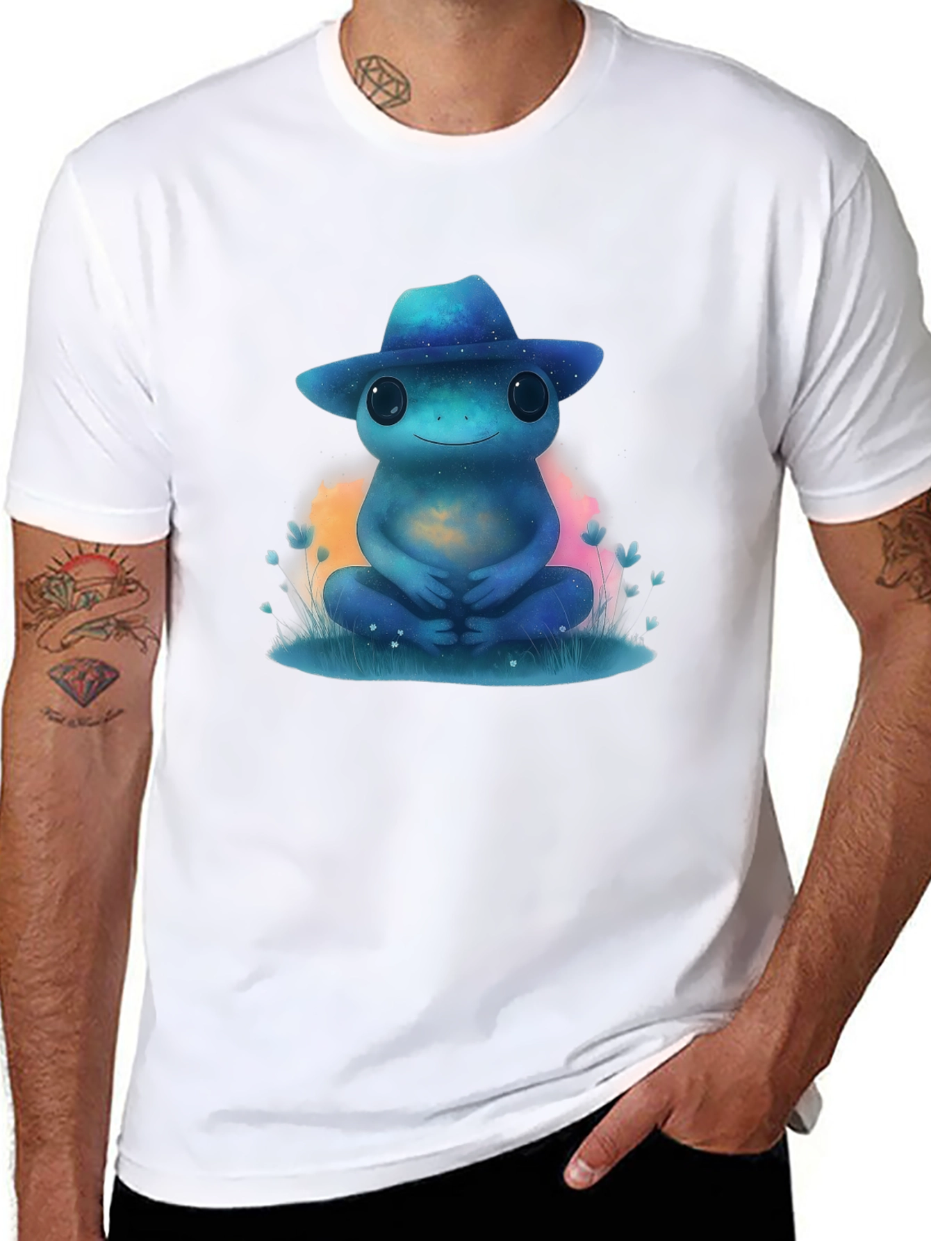 Black Cosmic Frog T-Shirt - Galaxy Hat Design view 8