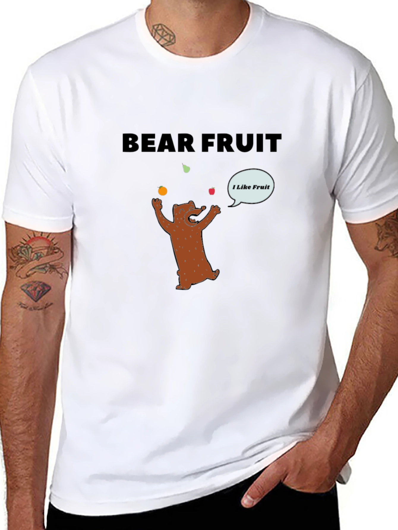 Black Bear Fruit Graphic Tee - Funny Cartoon Bear Design view 8