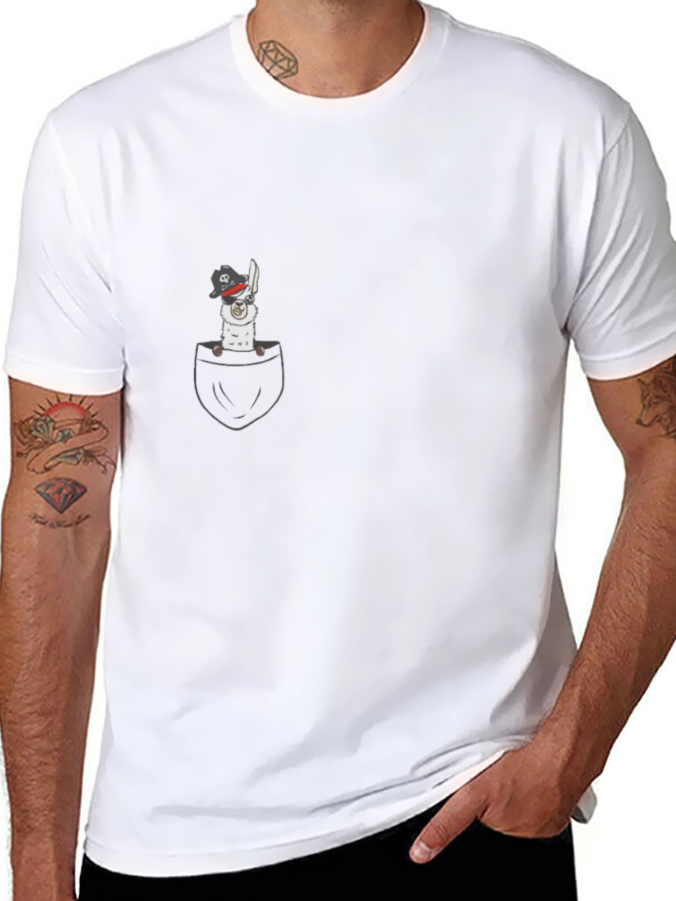 Black Pirate Llama Pocket T-Shirt - Black view 8
