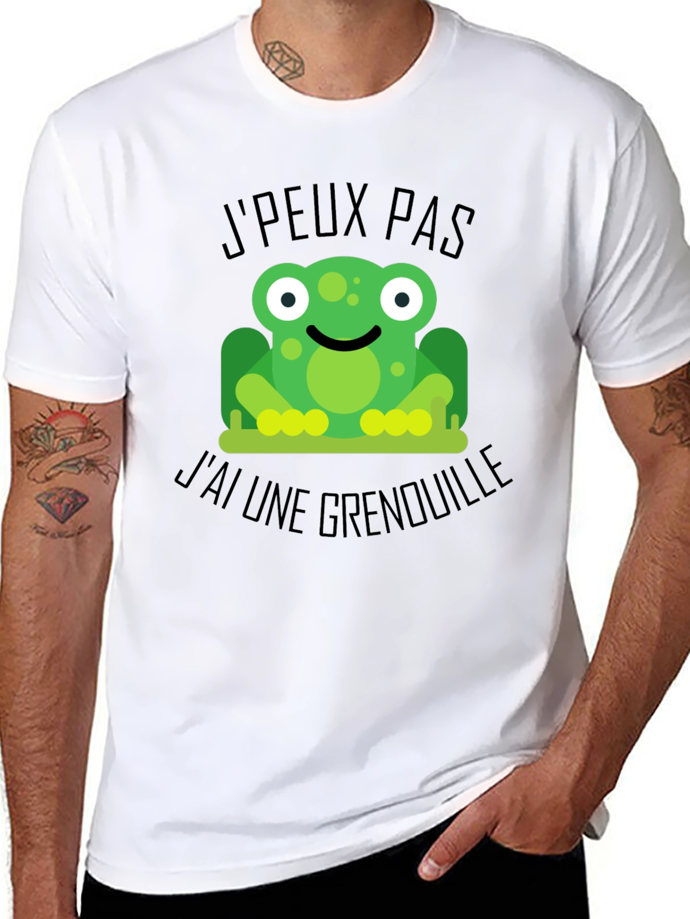 Black Frog Graphic Black T-Shirt: 'J'peux Pas J'ai Une Grenouille' view 8