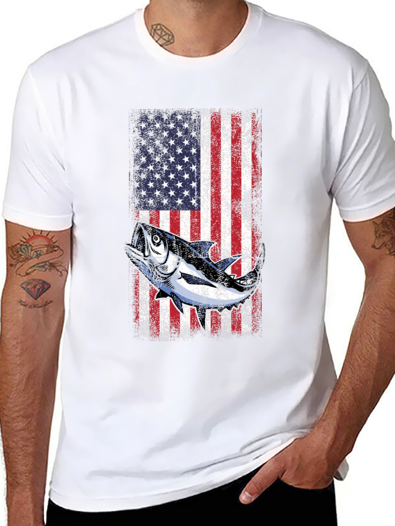 Black American Flag Tuna Fishing T-Shirt view 8